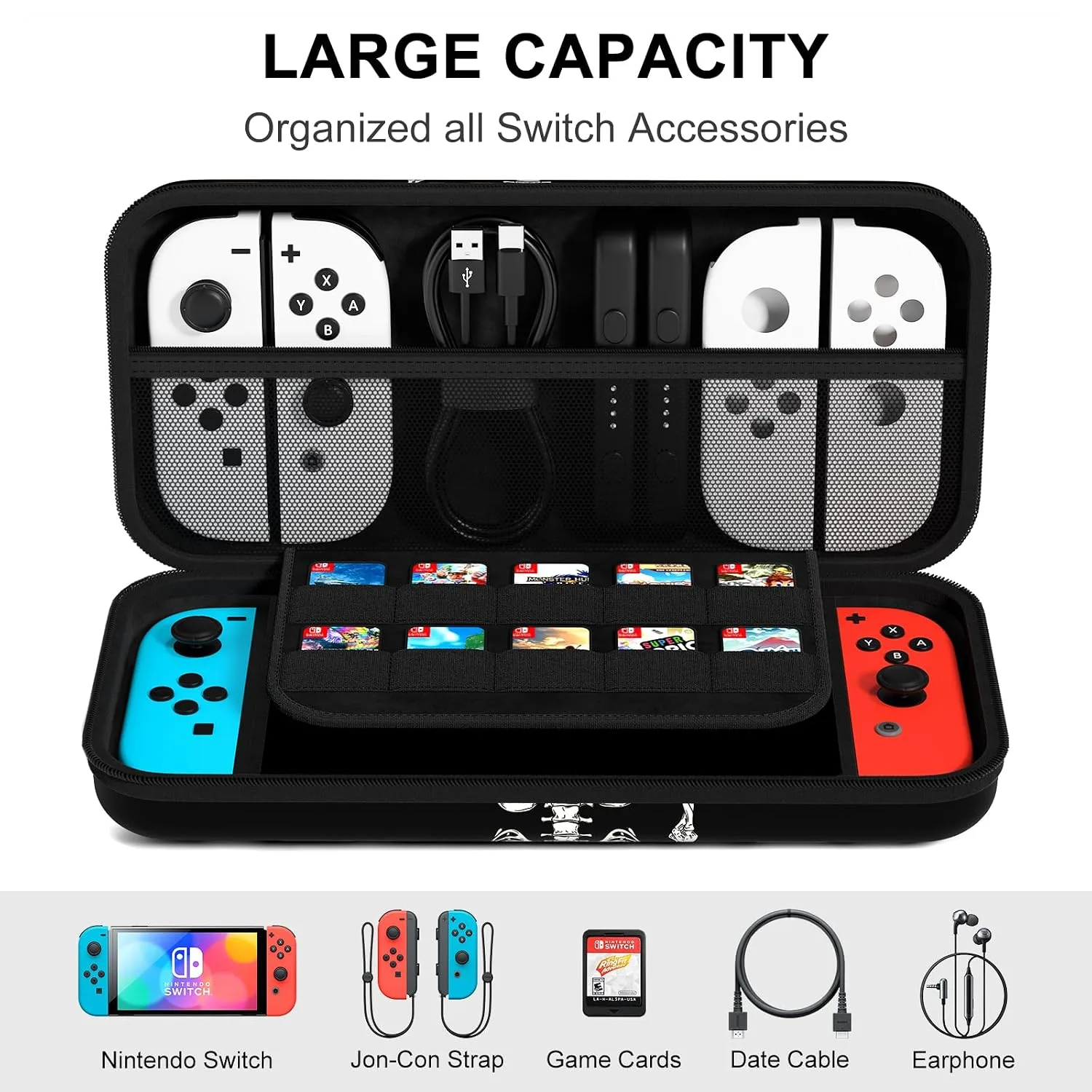 NPOOYI Carrying Case for Nintendo Switch OLED 2021/2017, Hard Shell Cover