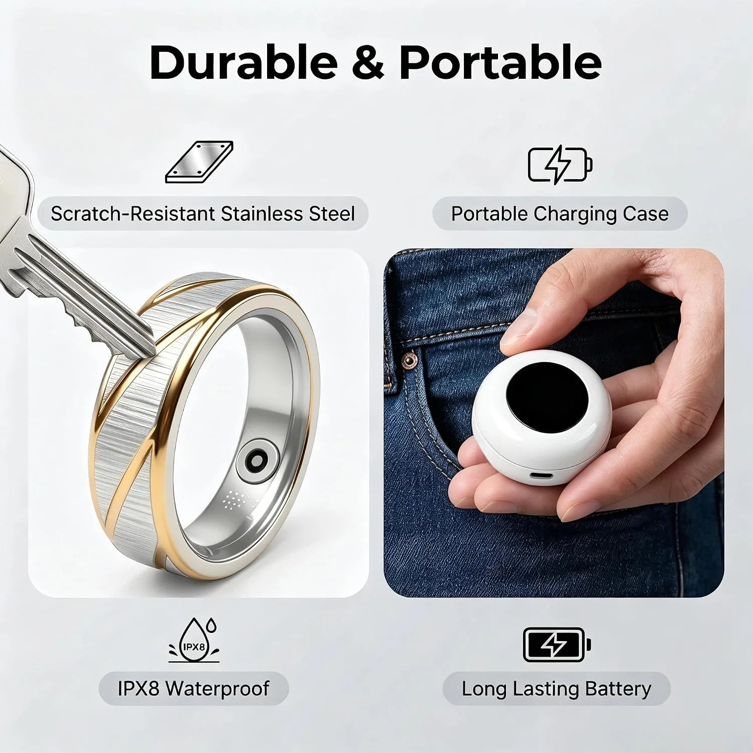 Smart Ring for Women Men, Two-Tone Gold Silver Health Tracker Ring with Sleep Heart Rate Blood Oxygen Monitor, Waterproof Titanium Smart Rings, Fitness Activity Tracker Ring for Sports Daily Wear #13