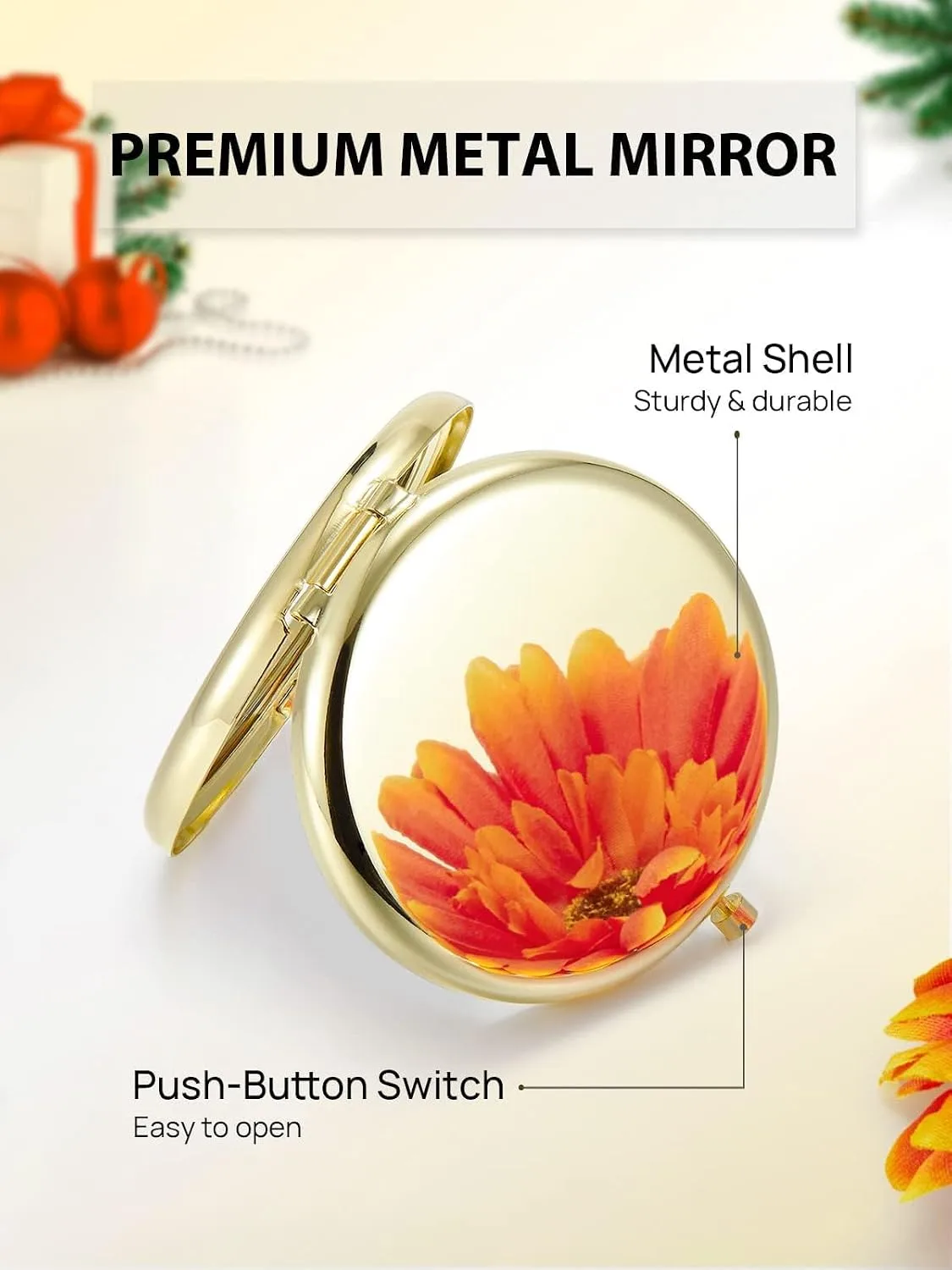 Compact Mirror, 1x/2x Magnification Pocket Mirror, Gold
