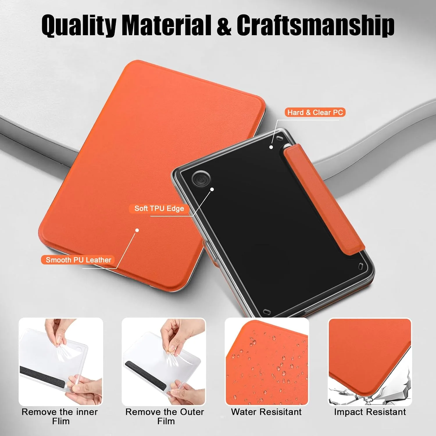 E NET-CASE Detachable Magnetic Case for 6" Kobo Clara Colour (2024) /Clara BW(2024) /2E(2022) eReader,Ultra Clear Back丨Easy to Detach & Attach丨Auto Sleep/Wake (Orange)