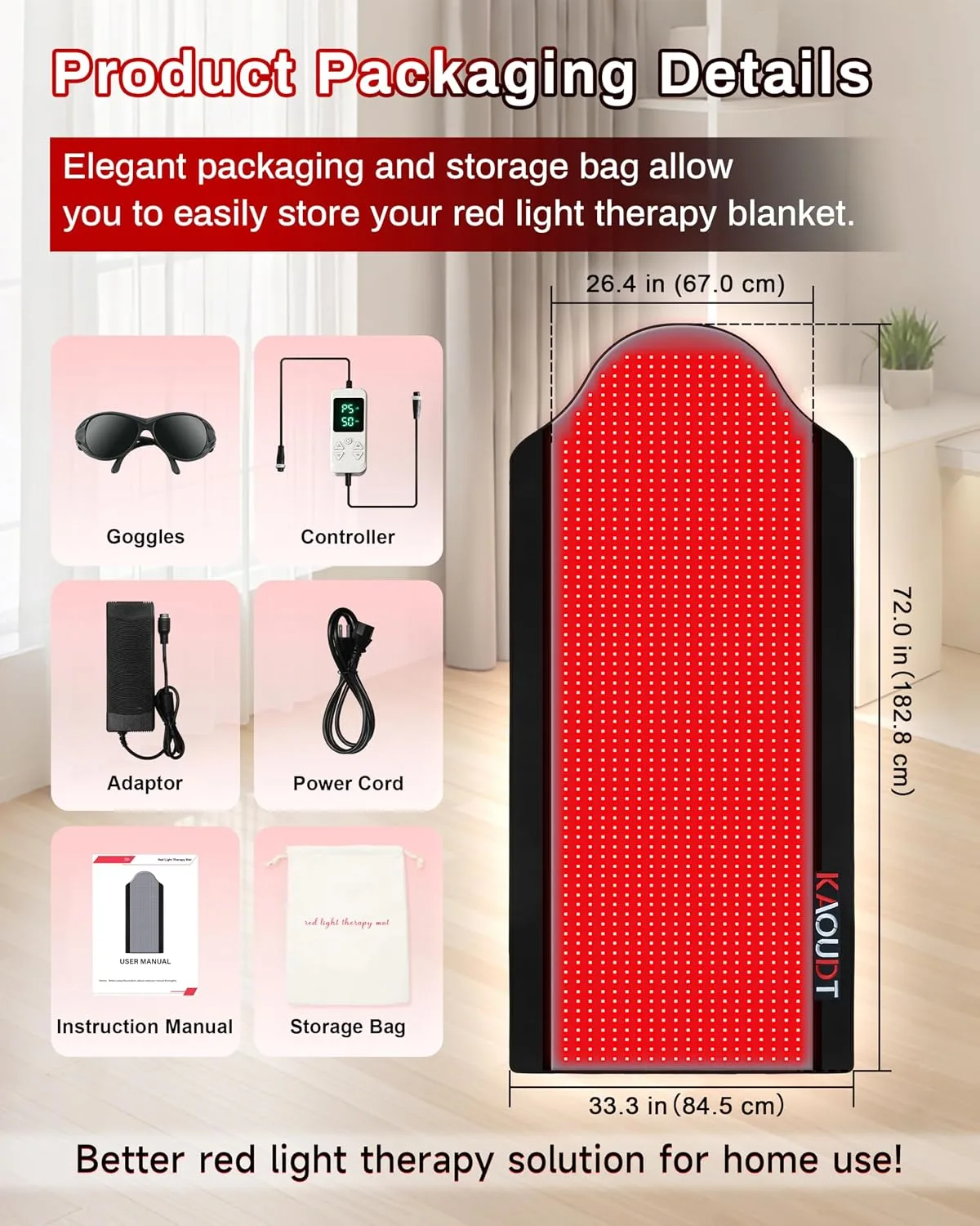 72"x33" Medical-Grade TPU Full Body Red Light Therapy Mat for Pain, FSA&HSA