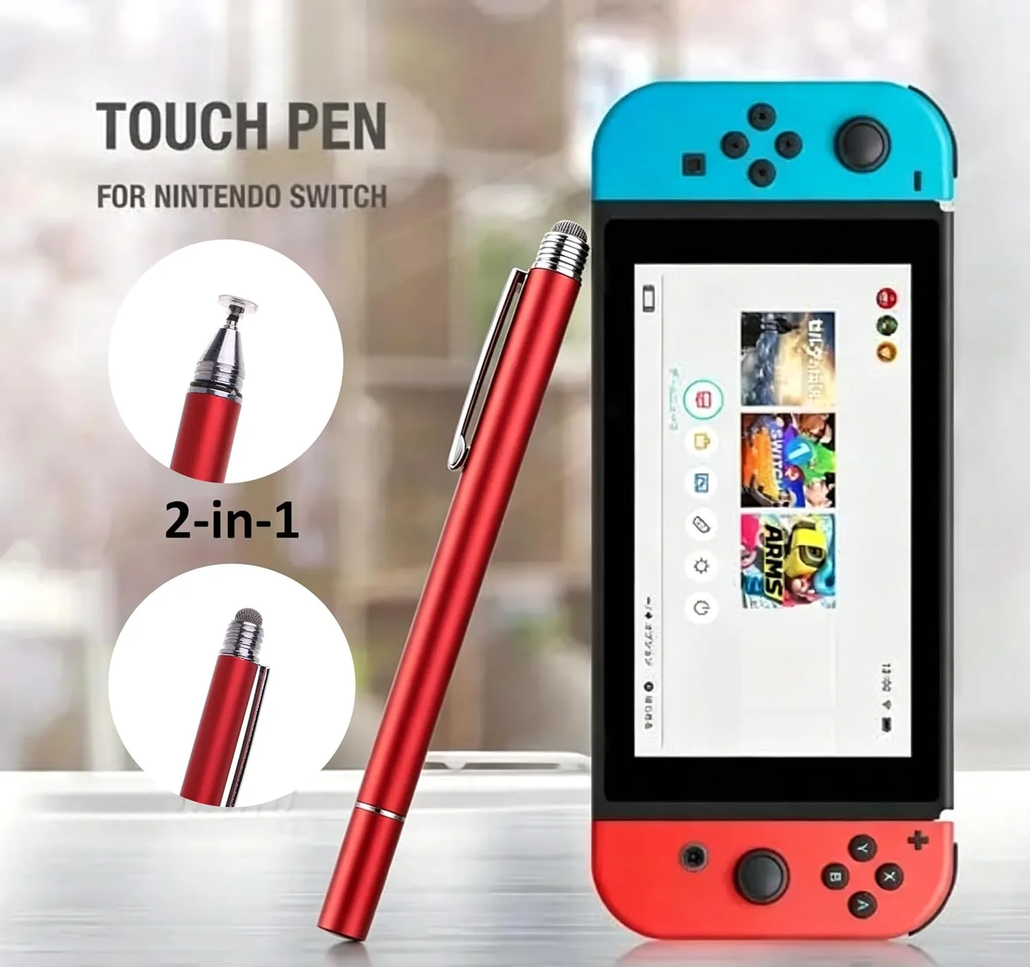 2-in-1 Stylus Pen for Nintendo Switch1/2/Lite/OLED, with Lanyard (Red)