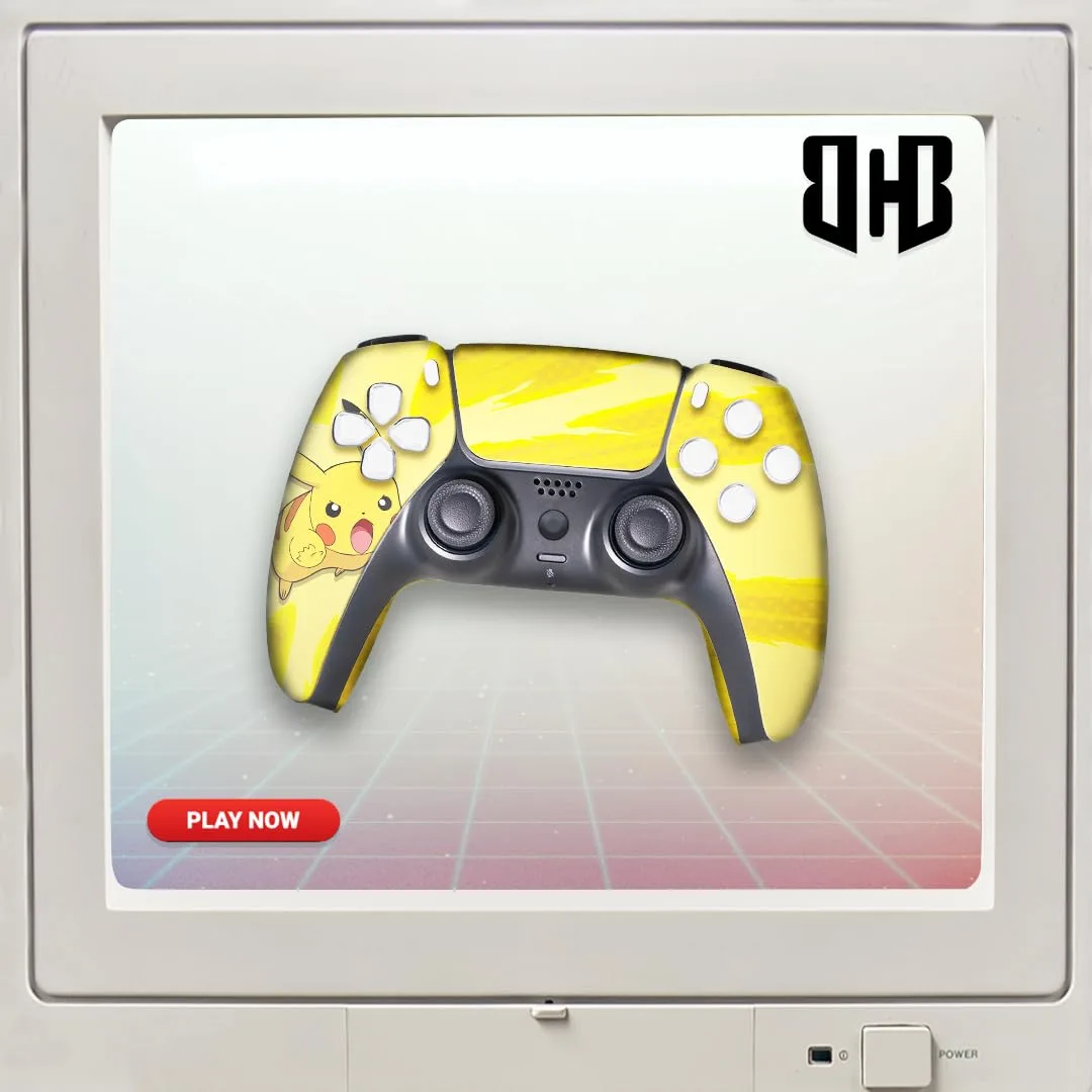 BABY CUDDLE BOX Pikachhu Custom PS-5 Controller Wireless compatible with Play-Station 5 Console by BCB Controllers | Proudly Customized in USA with Permanent HYDRO-DIP Printing (NOT JUST A SKIN)