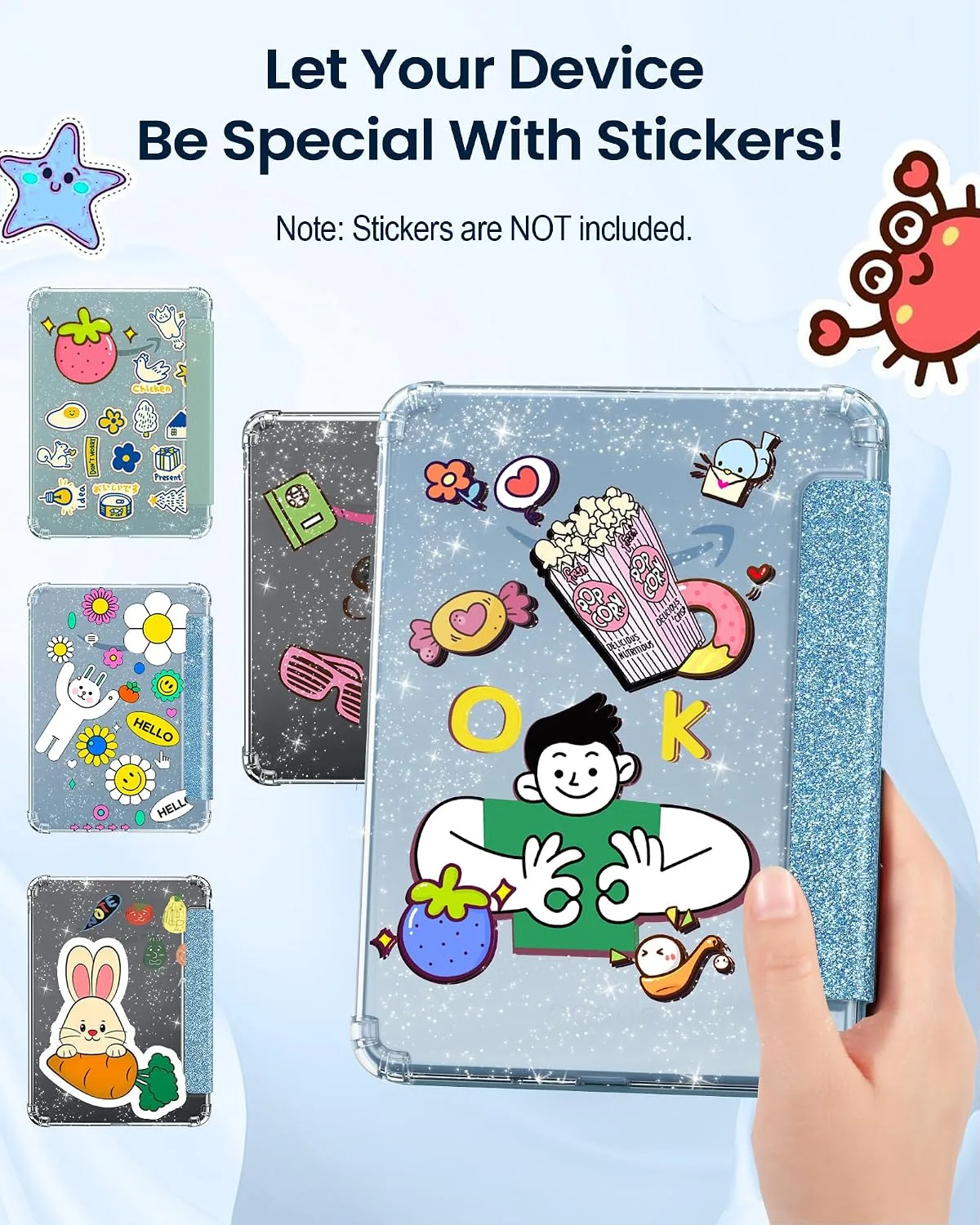 MoKo Case for 6" Kindle Basic 12th Generation 2026, Glitter Light Blue