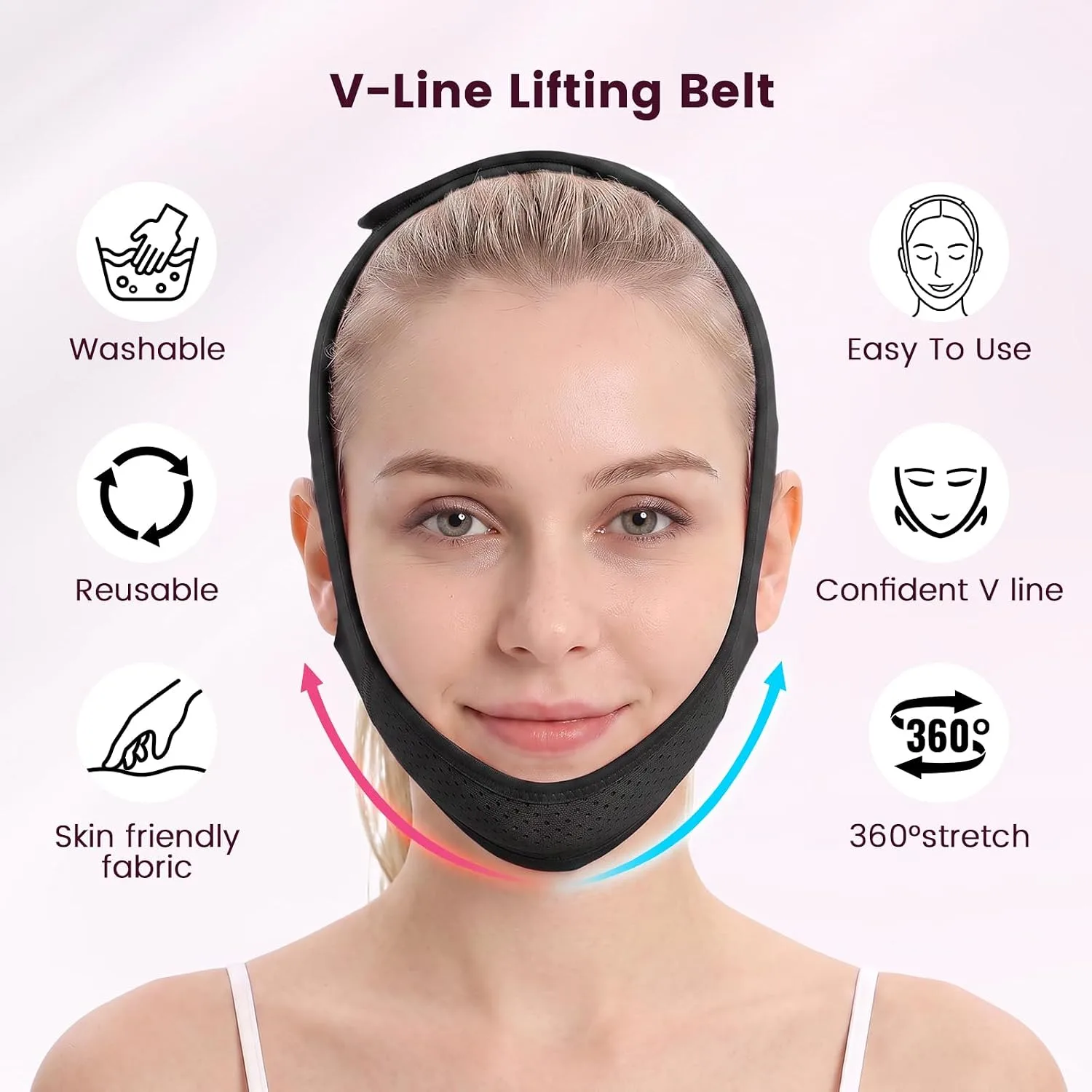 Reusable V Line Lifting Mask for Double Chin Reducer,chin strap for sleeping,jaw exerciser,Face Lift Belt Prevent Sagging,Black