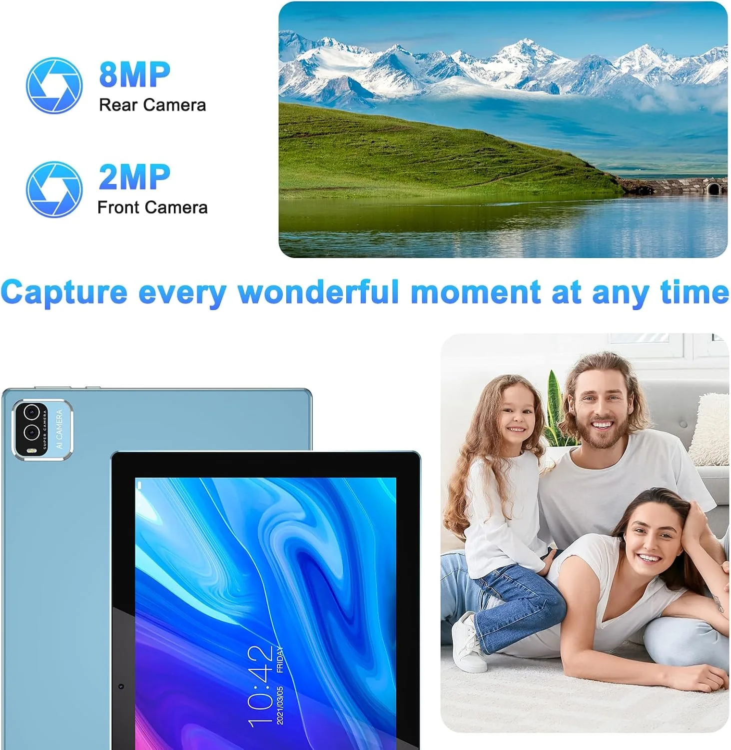 10 Inch Tablet Android Tablets 64GB 12GB RAM 10" Android Tablet Supports 1TB Expansion Dual Camera 6000mAh Long-lasting battery WiFi-6 Tableta 2 IN 1 Tablets with Bluetooth Mouse Case Stylus Keyboard