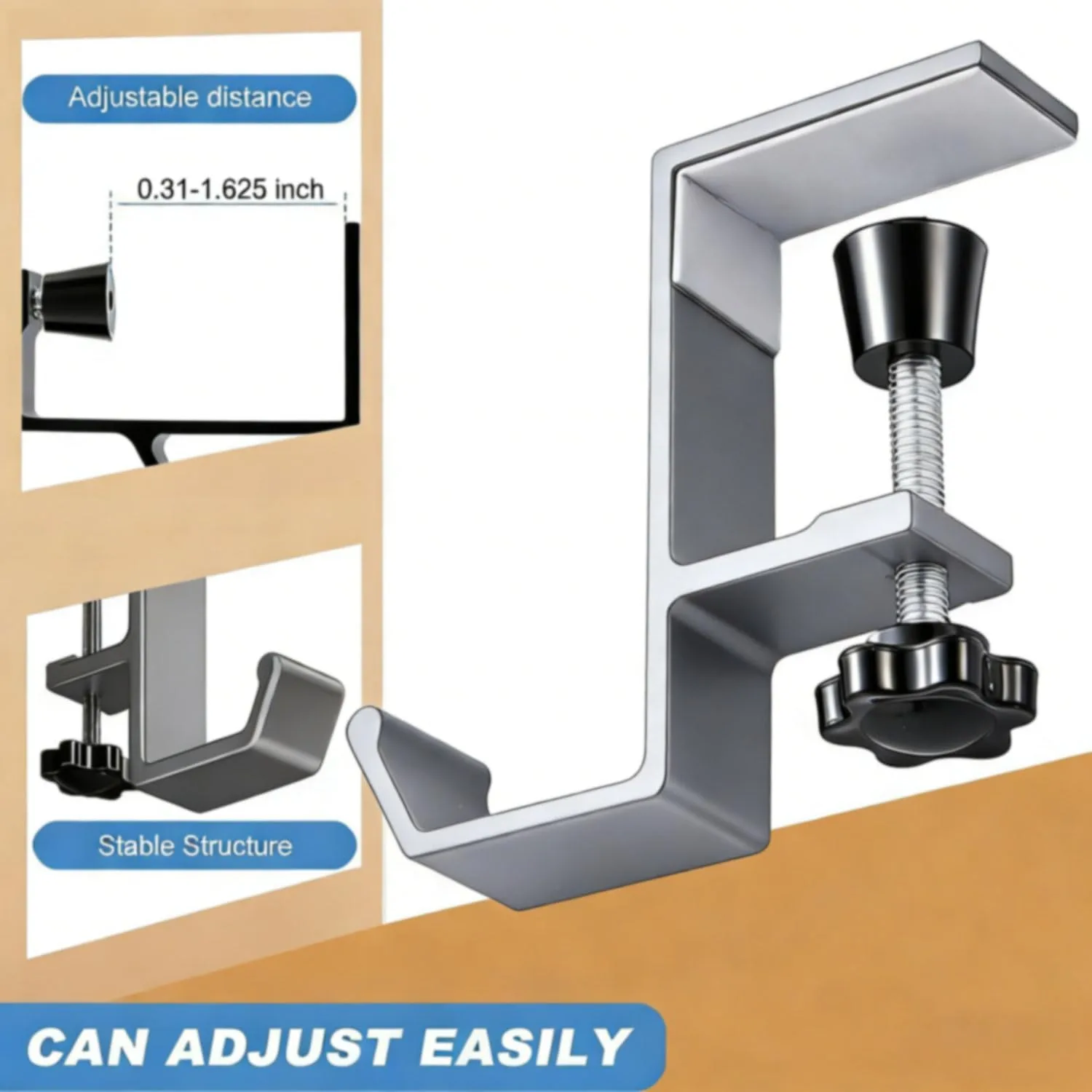 Headphone Stand - Aluminum Alloy Headphone Holder, Under Headset Stand for Desk Fit for PC Gaming Headset Hanger Hook Suitable for Office, Computer, Student Class Desk, Handmade Creator Table (Grey)