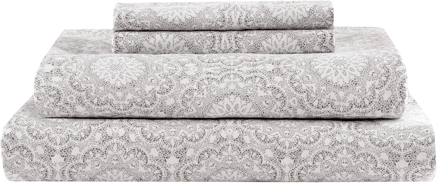 Comfort Spaces 100% Cotton Percale Sheets Queen Size 4 Pcs, Adelia Gray
