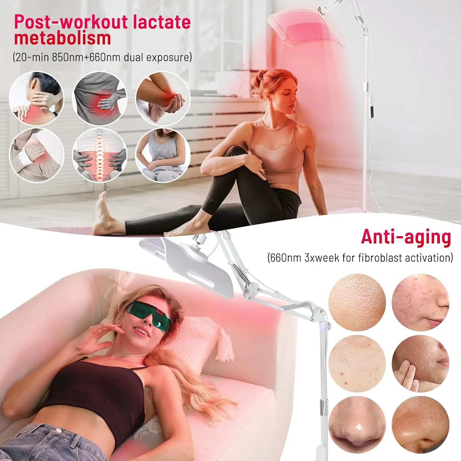 Red Light Therapy for Body face Back Knee, 660nm 850nm Near Infrared Light Therapy with Stand, 3-in-1 LED Beads Light, Larger Panel for Face Body, Gift for Mom Women Wife Sister Girlfriend