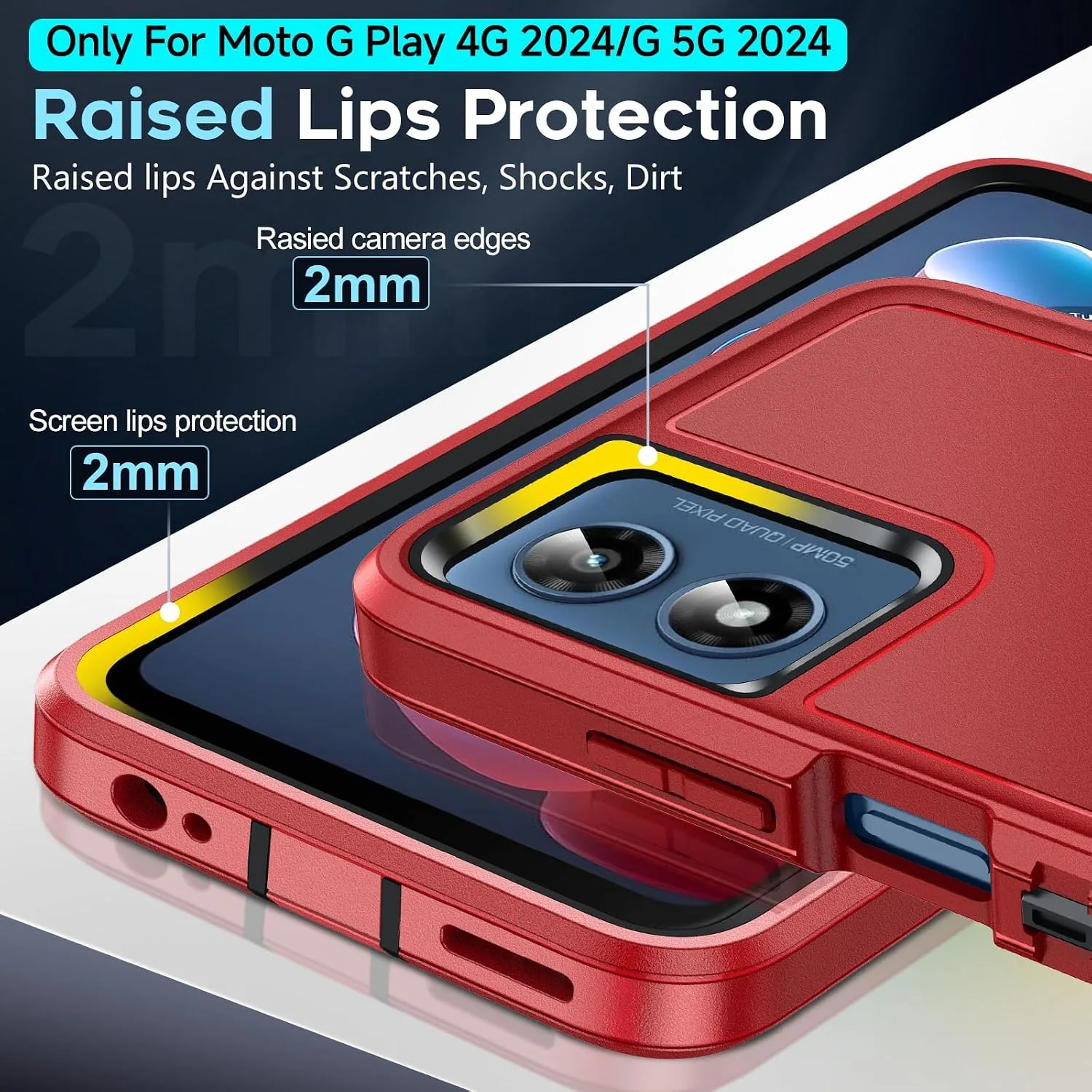LeYi for Moto-G-2024 Phone Case: 𝗡𝗼𝘁 𝗣𝗹𝗮𝘆 Heavy Duty Protection, Red