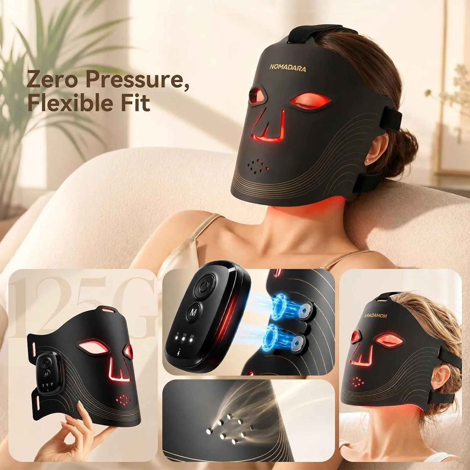 Red Light Therapy Mask for Face,Wireless LED Face Mask Infrared Skincare Device with 336 LEDs and Timer,Rechargeable and Ergonomic Design for Home & Travel