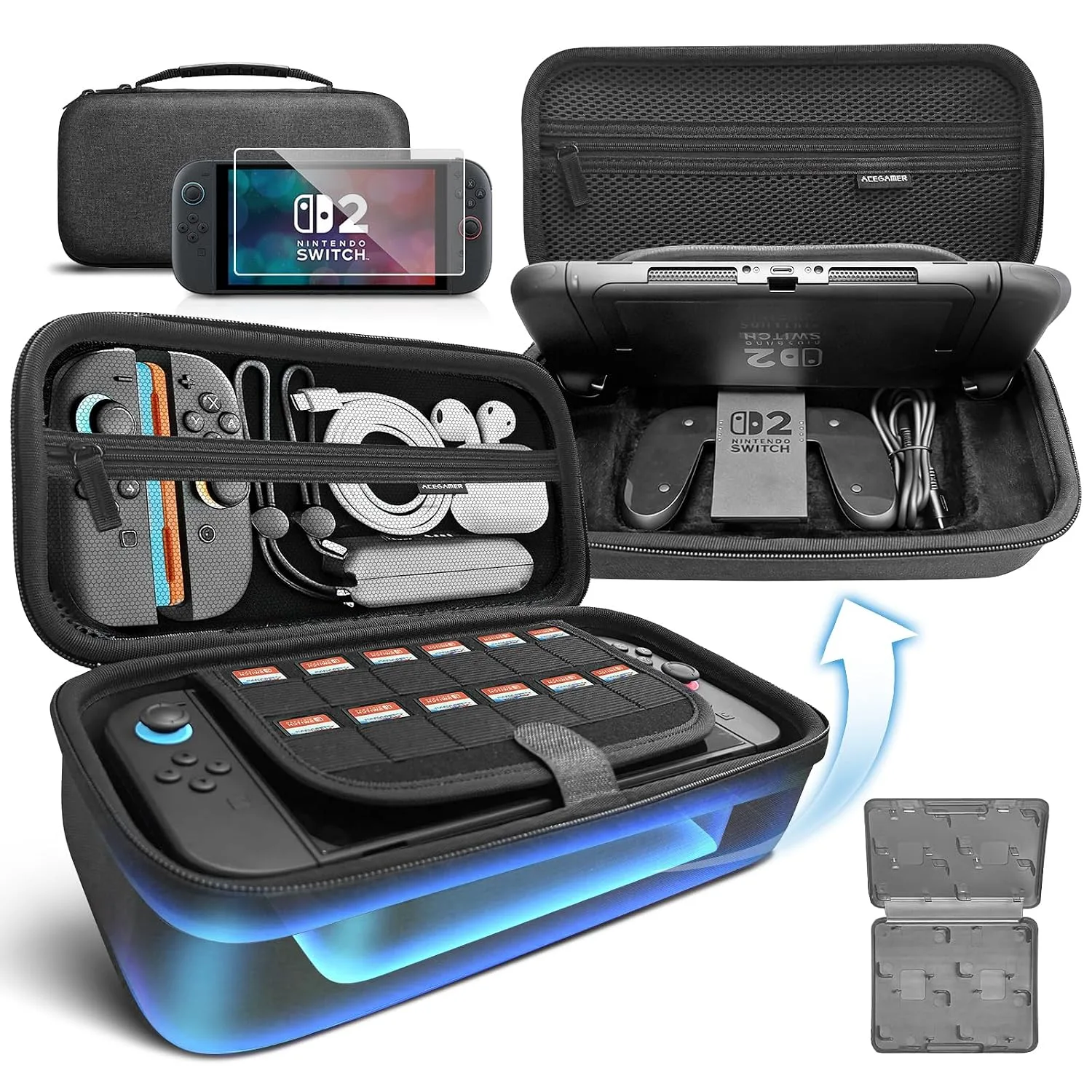 Estuche AceGamer para Nintendo Switch 2 2025 Gris con accesorios 3 en 1
