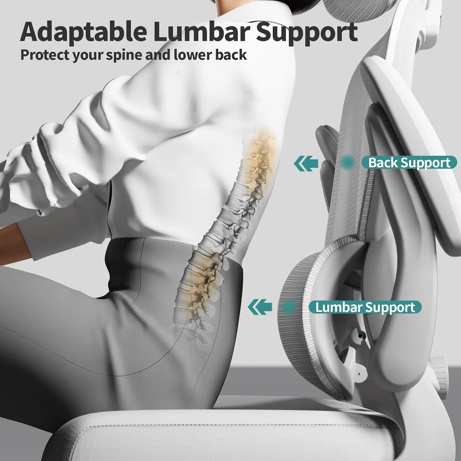 TRALT Office Chair Ergonomic Desk Chair with Lumbar Support White, 1