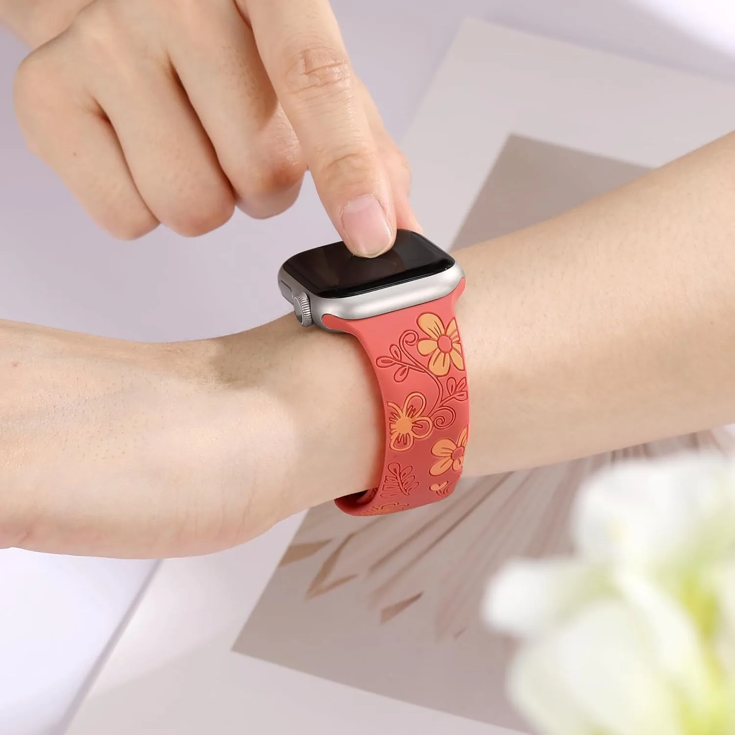 Witzon Floral Silicone Band Compatible with Apple Watch Bands For Women