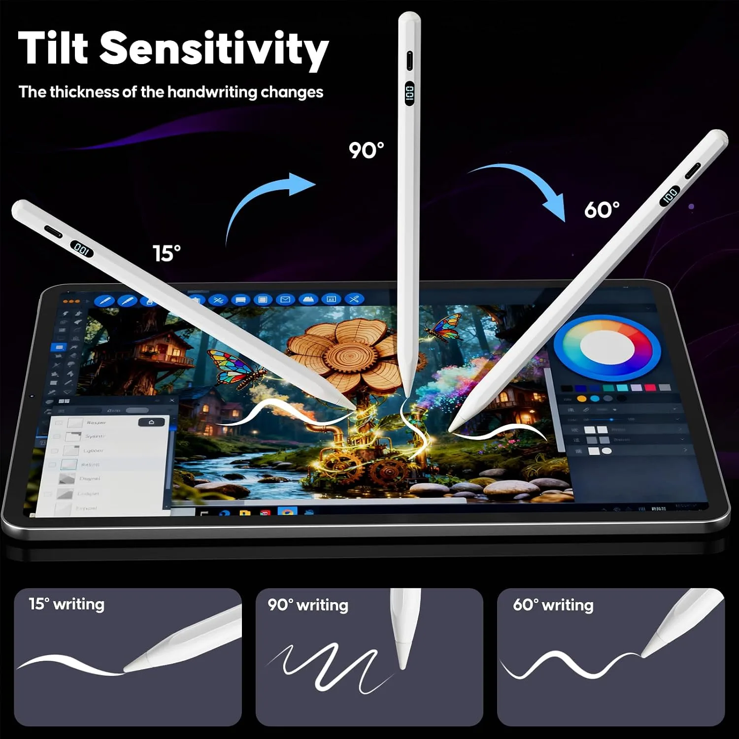 A-PCE iPad Pencil 2018-2026, Fast Charging Stylus with LED Display, White
