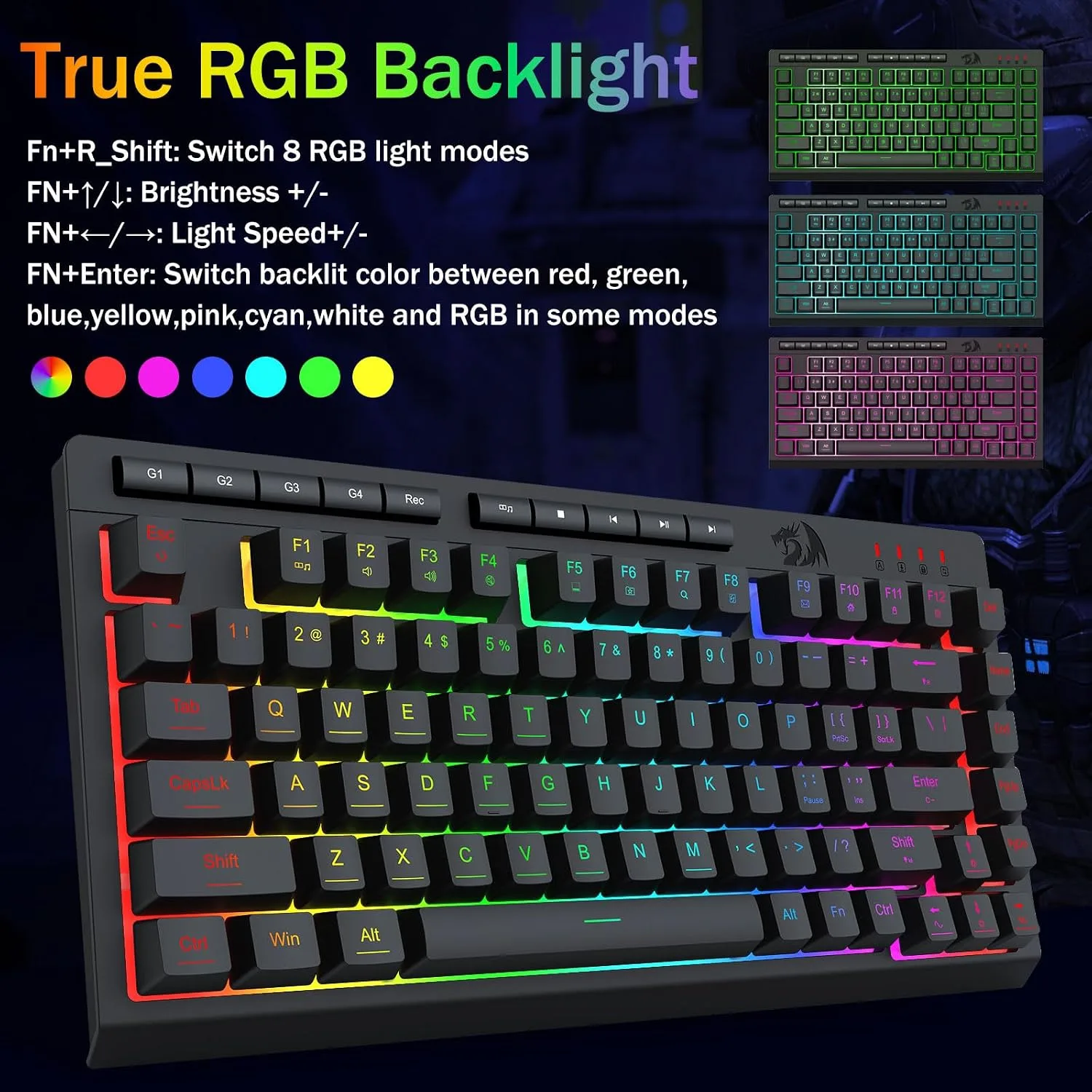 Redragon K524 75% Wired Gaming Keyboard, RGB Backlit, Whisper-Quiet, Black