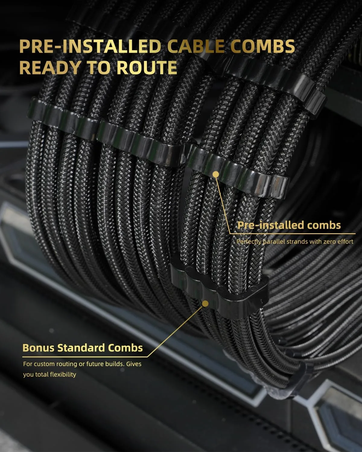 Sirlyr Black PSU Extension Cables Set,Pre-Bent&Pre-Install Combs