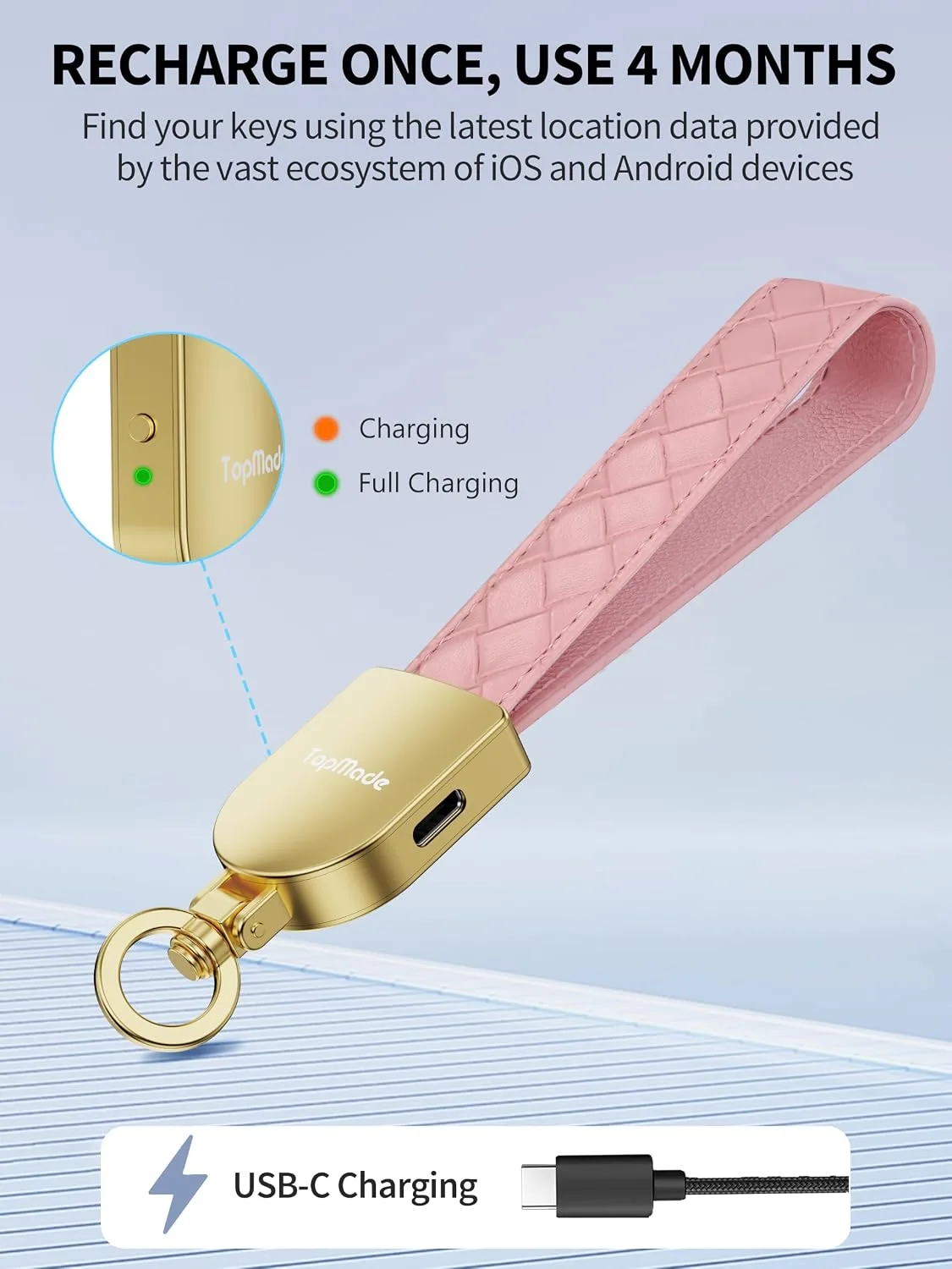 Smart Keychain Tracker (iOS & Android), Car Key Chains Finder, Pink & Gold