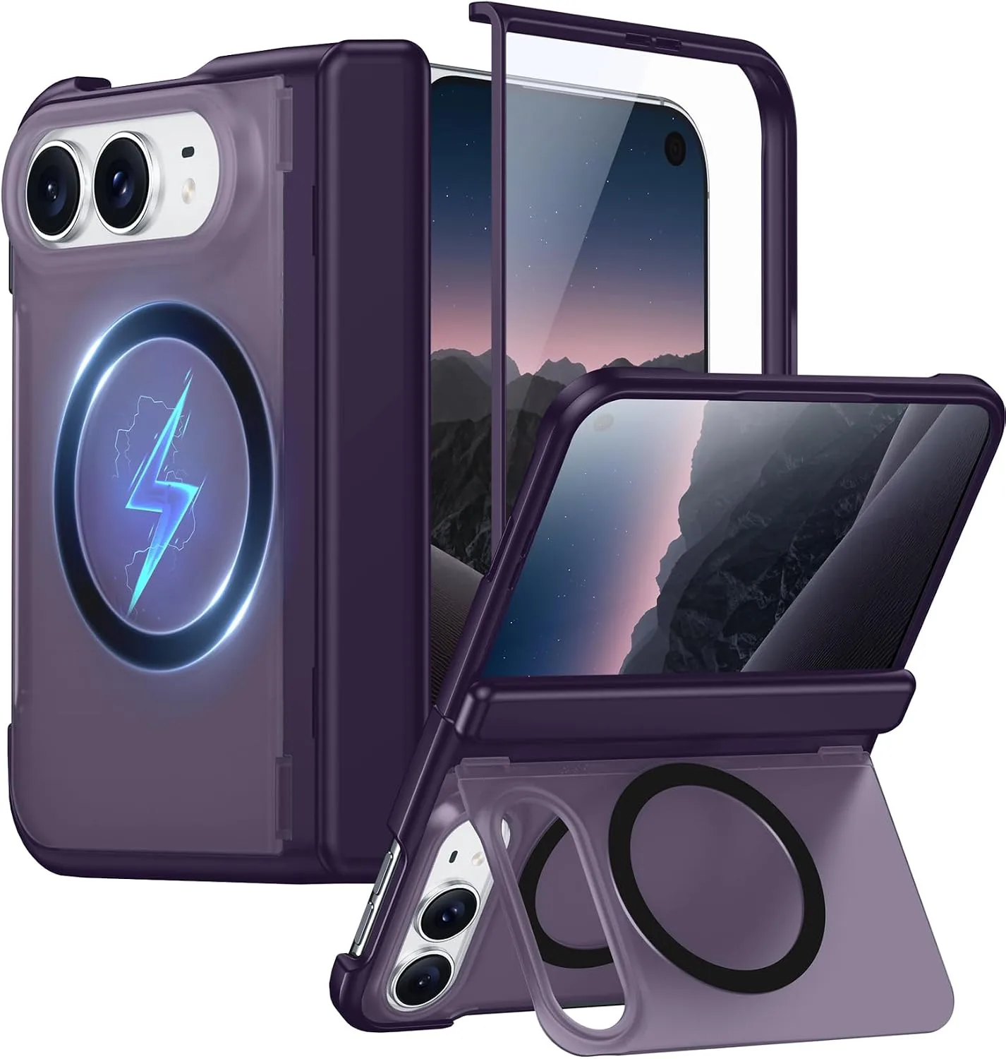 Funda para iPhone Red2Fire Duo con protector de pantalla integrado y soporte plegable morado