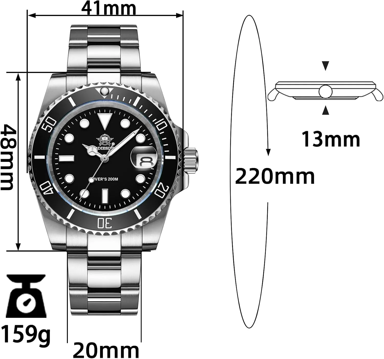 ADDIESDIVE 41 MM Mens Dive Watch Quartz Movement Watches for Men Easy to Read Dial 200 M Waterproof BGW9 Luminous Analog Orange/Red/Green/Black Gradient Dial