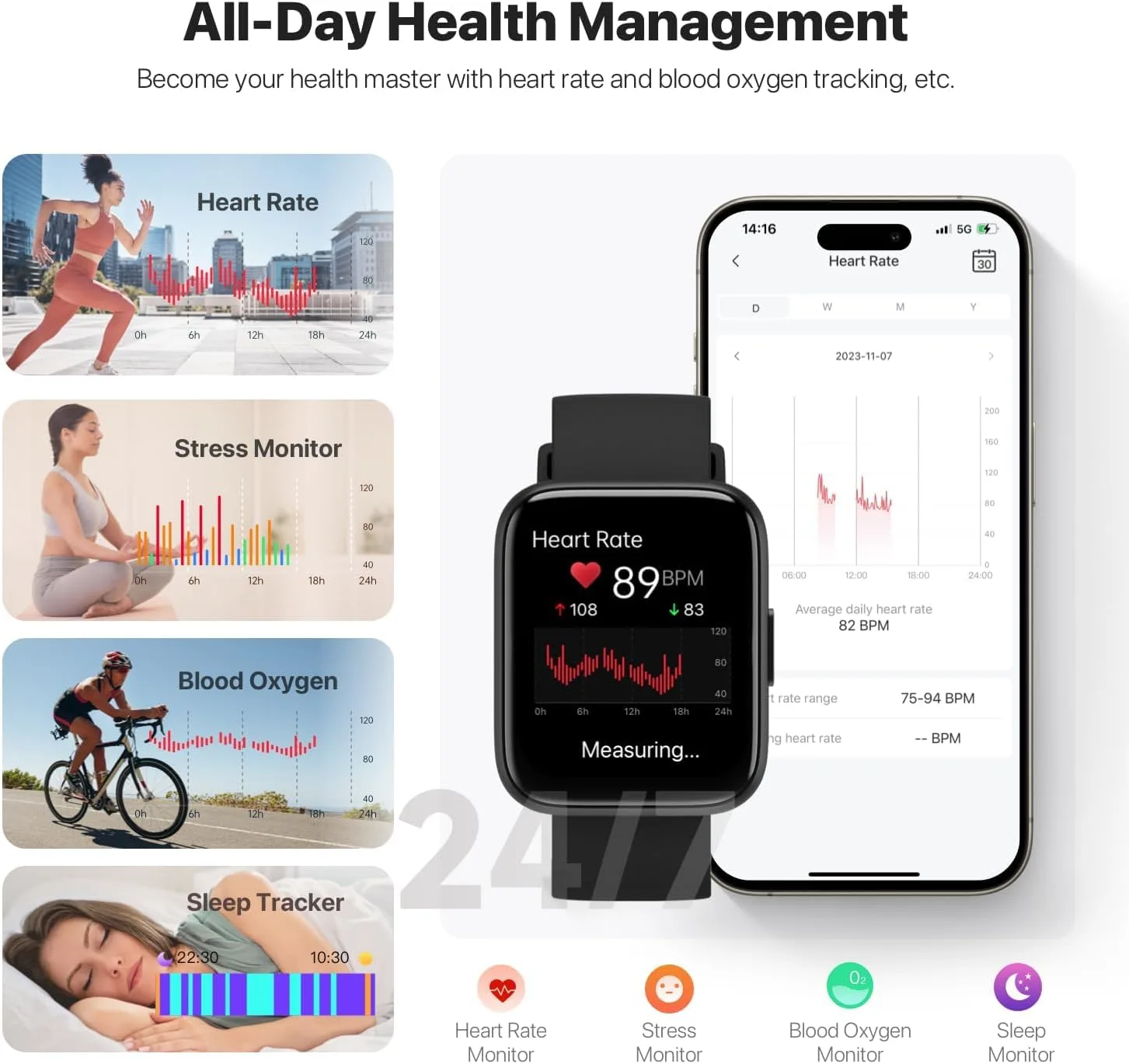 JeeJTek Smart Watches for Men Women - 1.83" HD 2025 Fitness Tracker with 100 Sports Modes, Heart Rate/Sleep Monitor, Bluetooth Call & Music Control IP68 Waterproof for iPhone/Android