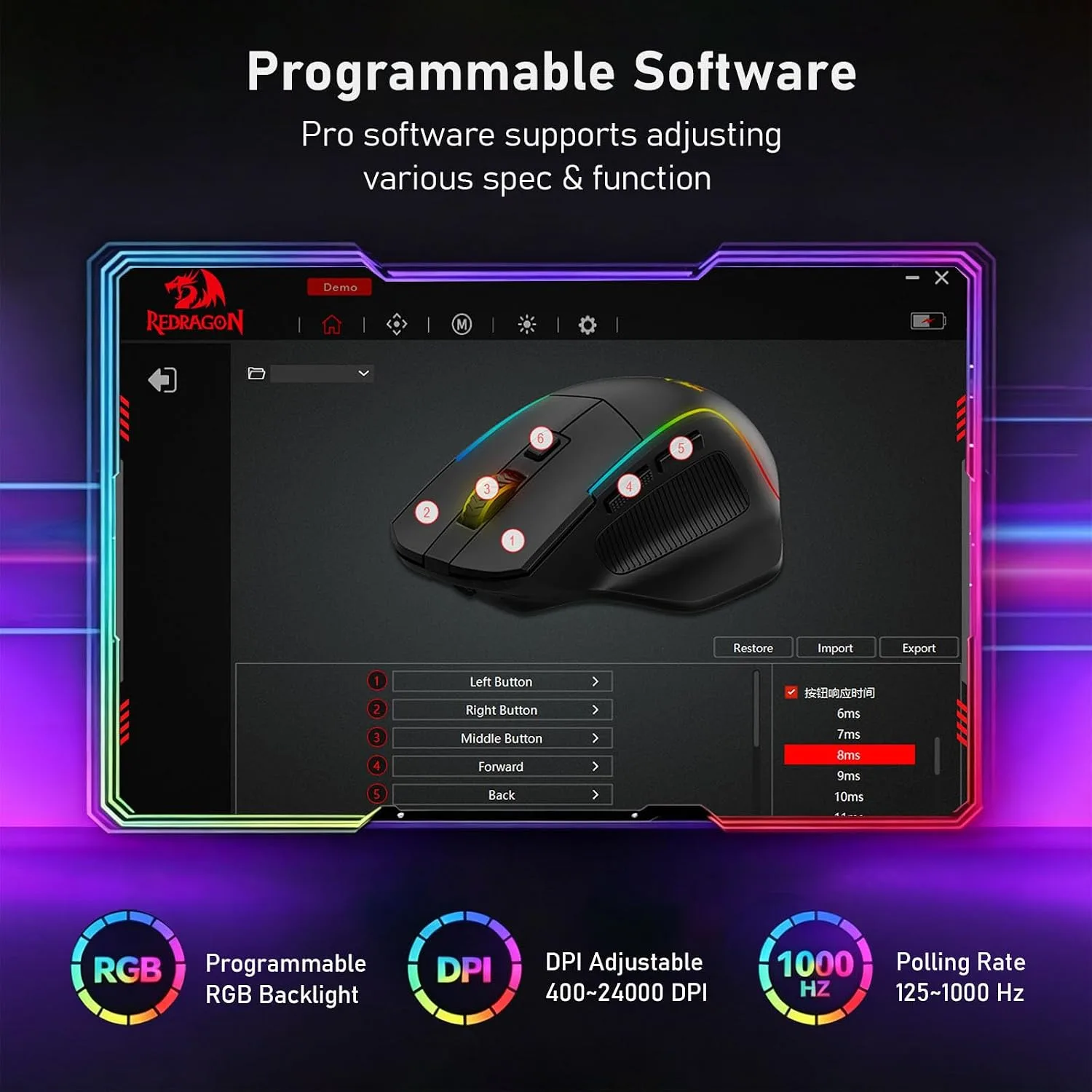 Redragon M729 Wireless Bluetooth Gaming Mouse 24000DPI with Pro Software