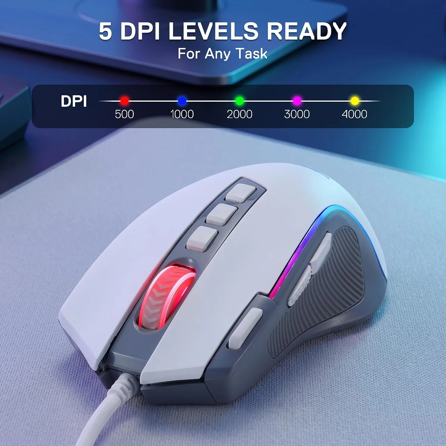 Redragon CB201 Gaming Keyboard & Mouse Combo, 61 Keys K617 Wired RGB Gaming Keyboard and 8000 DPI Wired M612 Gaming Mouse Bundle, White