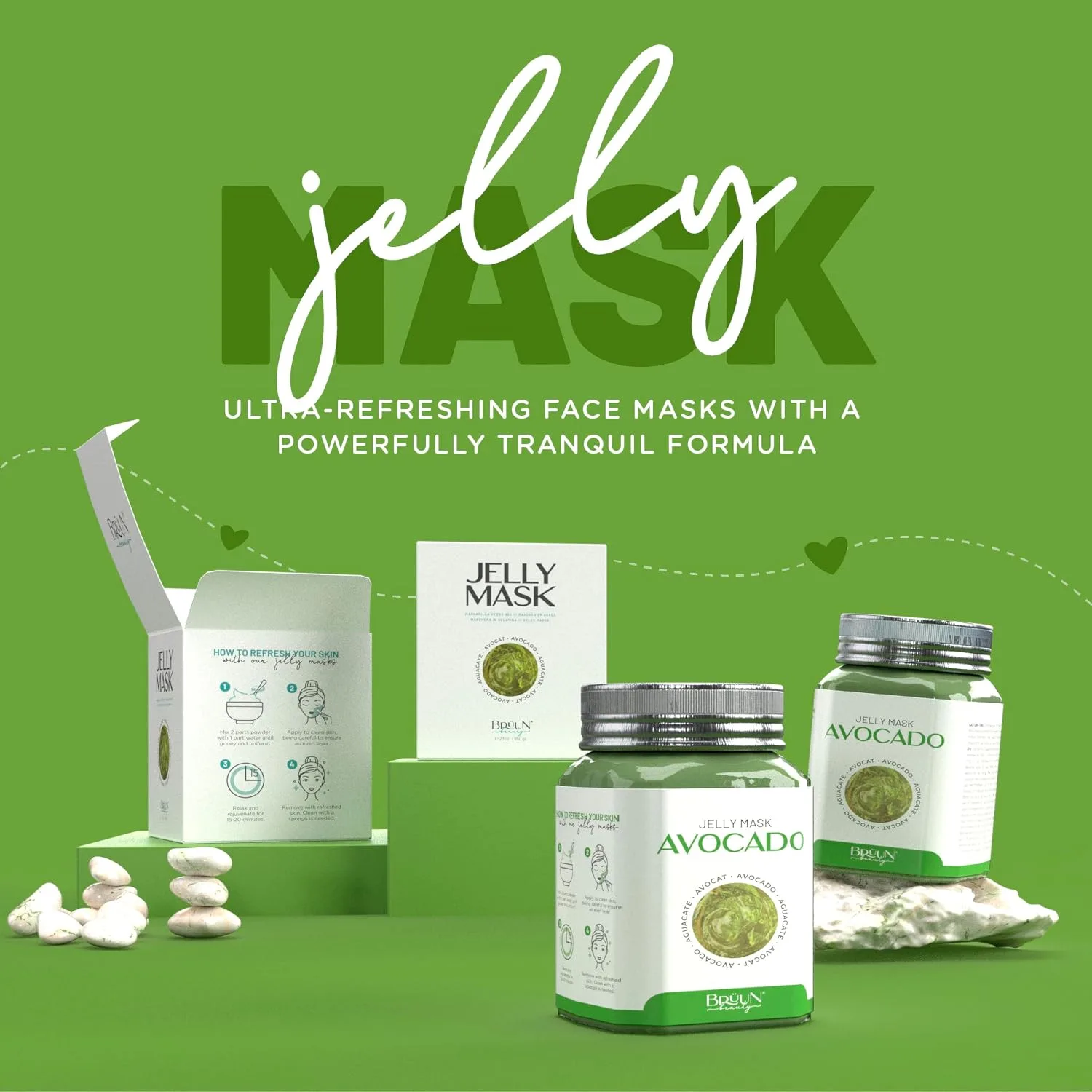 BRÜUN Peel-Off Avocado Jelly Mask for Face Care – A 23 fl oz Rubber Jar for 30 to 35 Treatments – A Skin Care Moisturizing Gel Mask of Spa Set for Men, Women and Adults