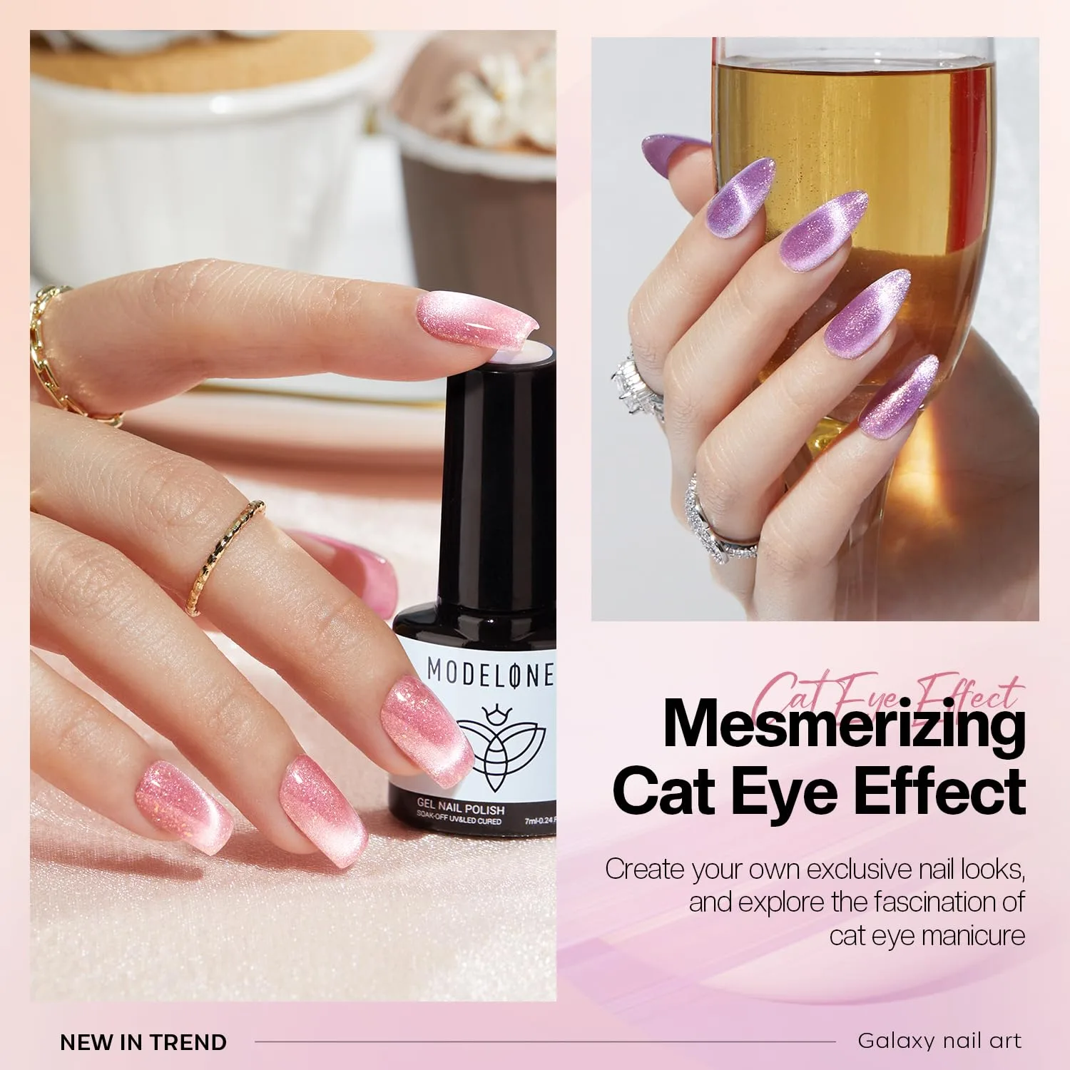 modelones Cat Eye Gel Nail Polish Set Glitter 6Colors Pastel Rainbow