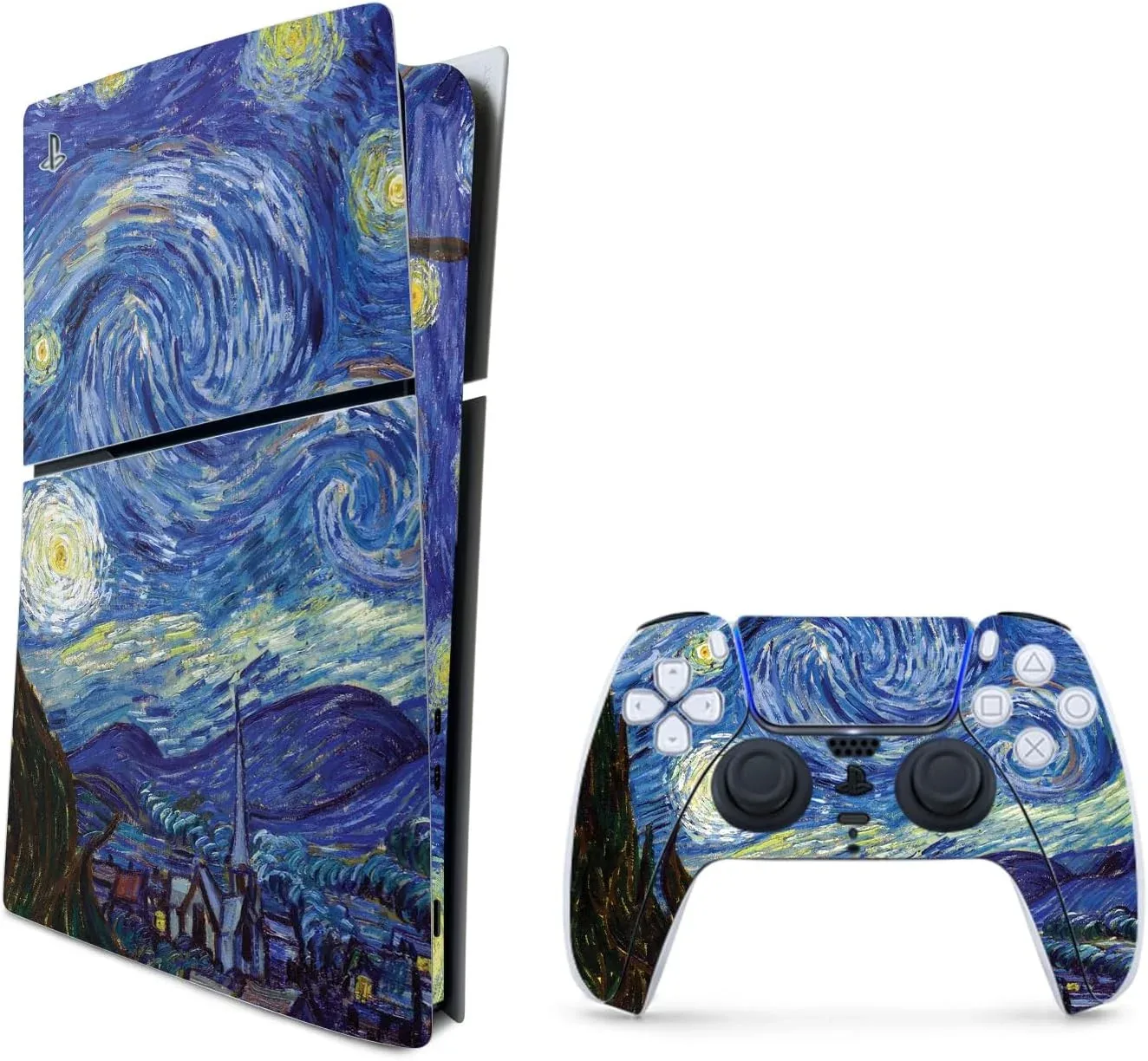 MightySkins Skin Compatible with PlayStation 5 Slim Digital Edition Bundle - Starry Night | Protective, Durable, and Unique Vinyl Decal wrap Cover | Easy to Apply | Made in The USA