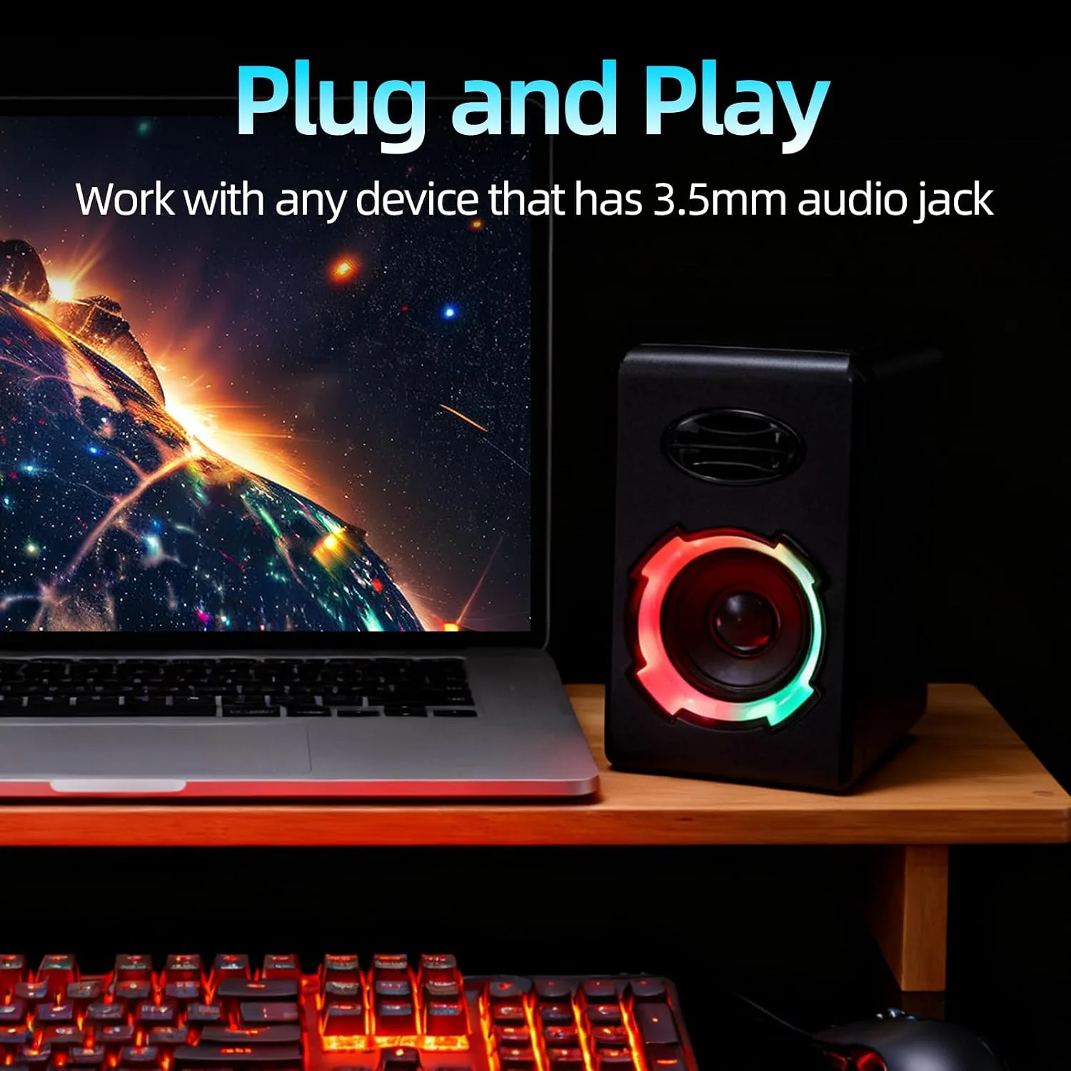 RGB Gaming Computer Speakers, Bluetooth 5.0 USB Powered PC Sound Bar with Dynamic Lighting, Stereo Audio for Desktop PC Laptop Monitor Gaming Setup (Black)