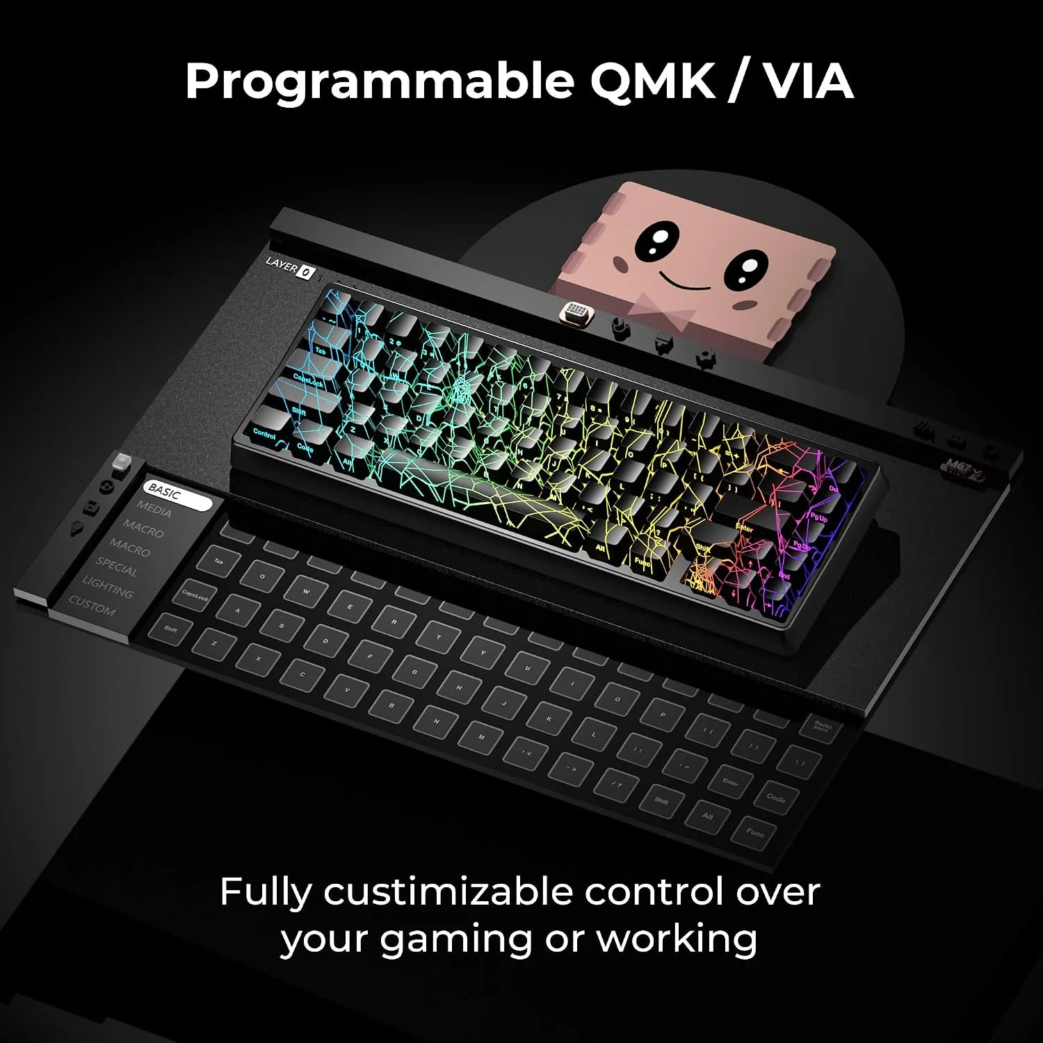 HITIME x XVX M67 60% Percent Keyboard Wireless, QMK/VIA Black Spider Web Gaming Keyboard, Tri-Mode Thocky Creamy Mechanical Key Board, Hot Swappable Gasket Mount RGB IMD Tech for Win/Mac