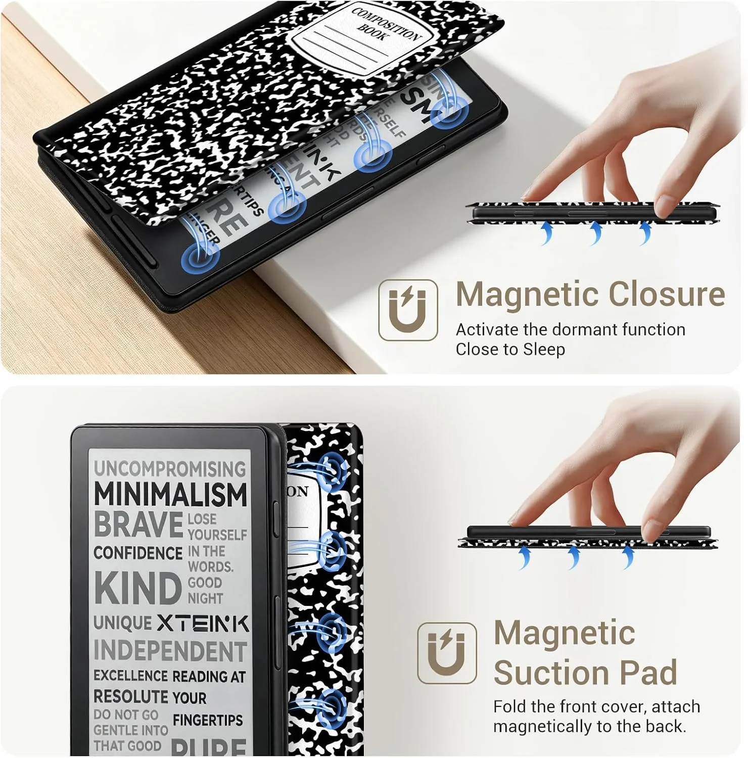 CoBak Magnetic Case for XTEINK X4, Ultra-Lightweight Protective Cover for Xteink X4 E-Reader, Secure Magnetic Attachment(Notekbook Pattern)