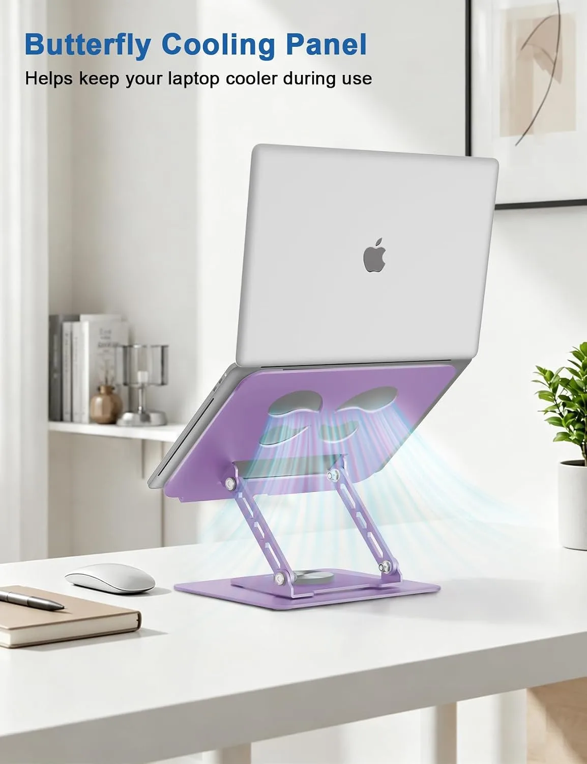 Aoviho Adjustable Laptop Stand for Desk - 360° Rotating Laptop Riser, Ergonomic Computer Stand Foldable Holder Compatible with MacBook Pro/Air, HP, Dell, Lenovo and Tablets Up to 16", Purple
