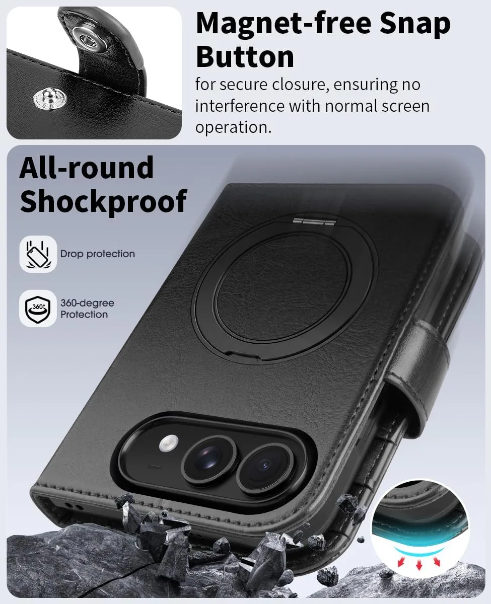 OCASE for iPhone Duo Wallet Case with Ring Stand, Card Holder, Black