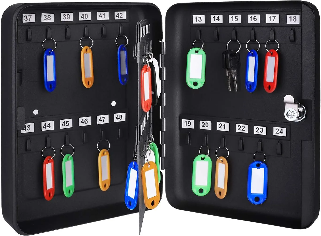 Amazon Basics Locking Steel Security Cabinet Key Lock Box with 48 Key Hooks, Key Storage, 2.8"D x 7"W x 9.8"H, Black