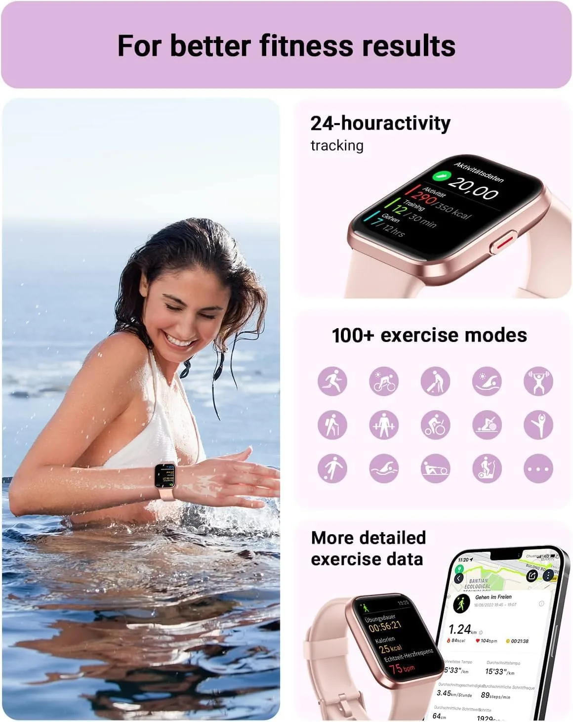 Tensky Smart Watch for Women Android & iPhone, Alexa Built-in, 1.8" Touch Screen Fitness Tracker with Answer/Make Calls, 3ATM Waterproof Heart Rate/Sleep/SpO2 Monitor, Pedometer, 100+ Sport Modes