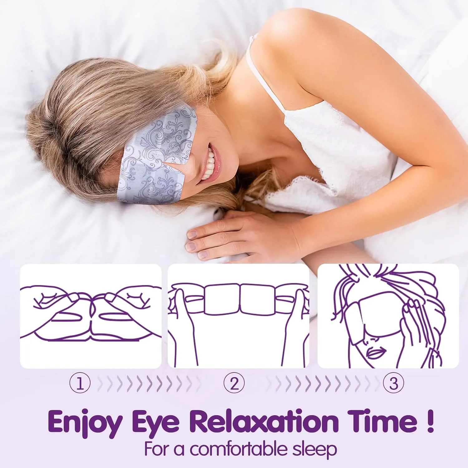 60 Pcs Self Heating Steam Eye Masks Disposable Heated Mask Bulk Individually Wrapped Warm Compress for Dry Eyes, Sleep, Travel, Spa and Relaxation (Lavender)