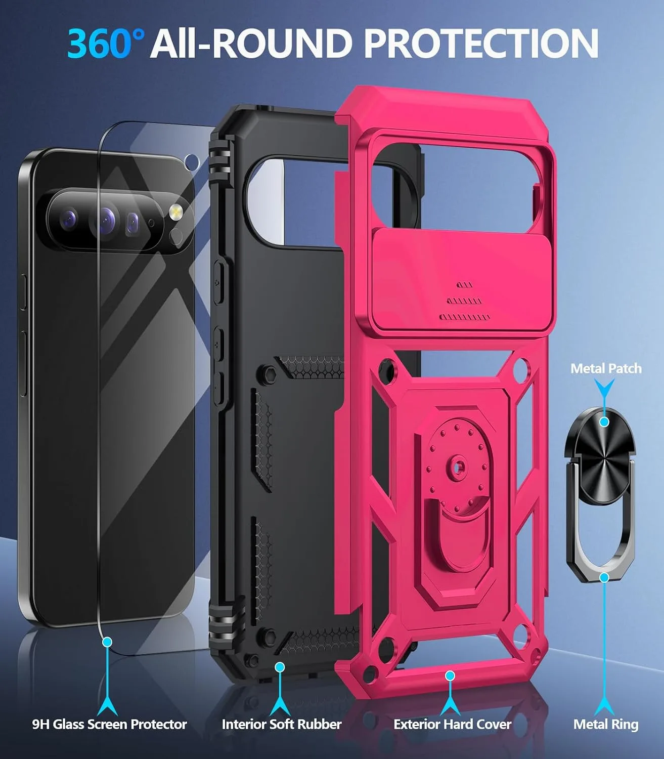 Taisairu for Google Pixel 11 Pro XL Case with Screen Protector,Hot Pink