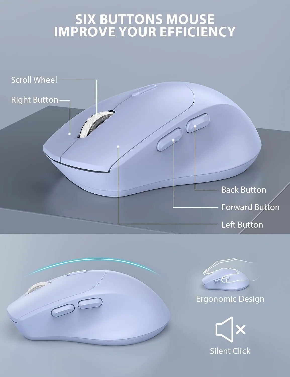 Wireless Keyboard and Mouse Combo - Full-Sized, Ergonomic Wrist Rest (Purple, 1 Pack)