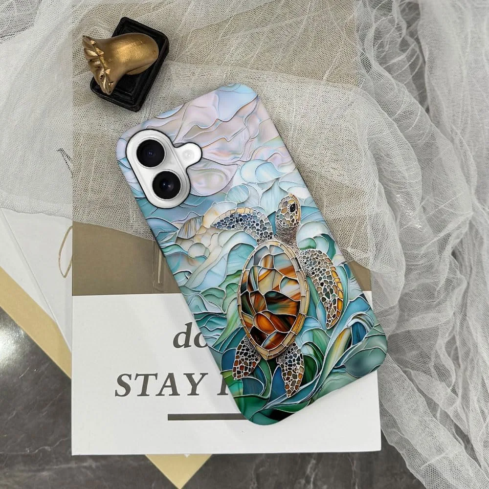Case Compatible with iPhone 17,Fall Prevention Hybrid 2-Layer Hard Shell Phone Cover for Girls Boys,Oceans Turtle Sea