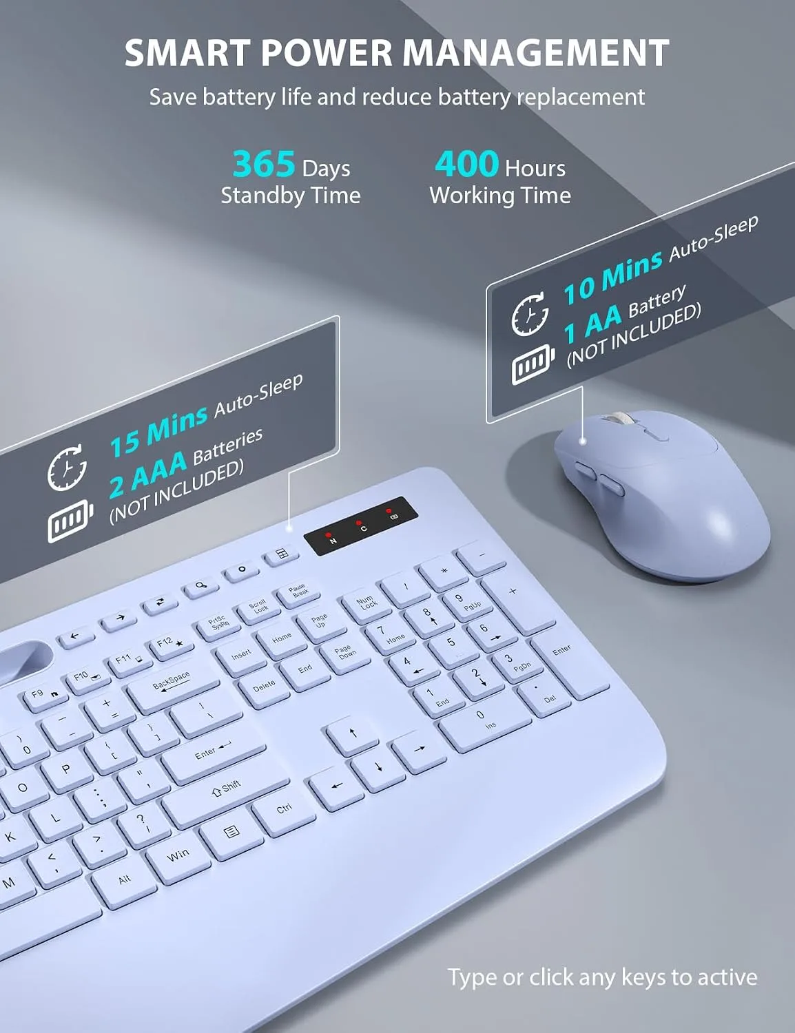 Wireless Keyboard and Mouse Combo - Full-Sized, Ergonomic Wrist Rest (Purple, 1 Pack)