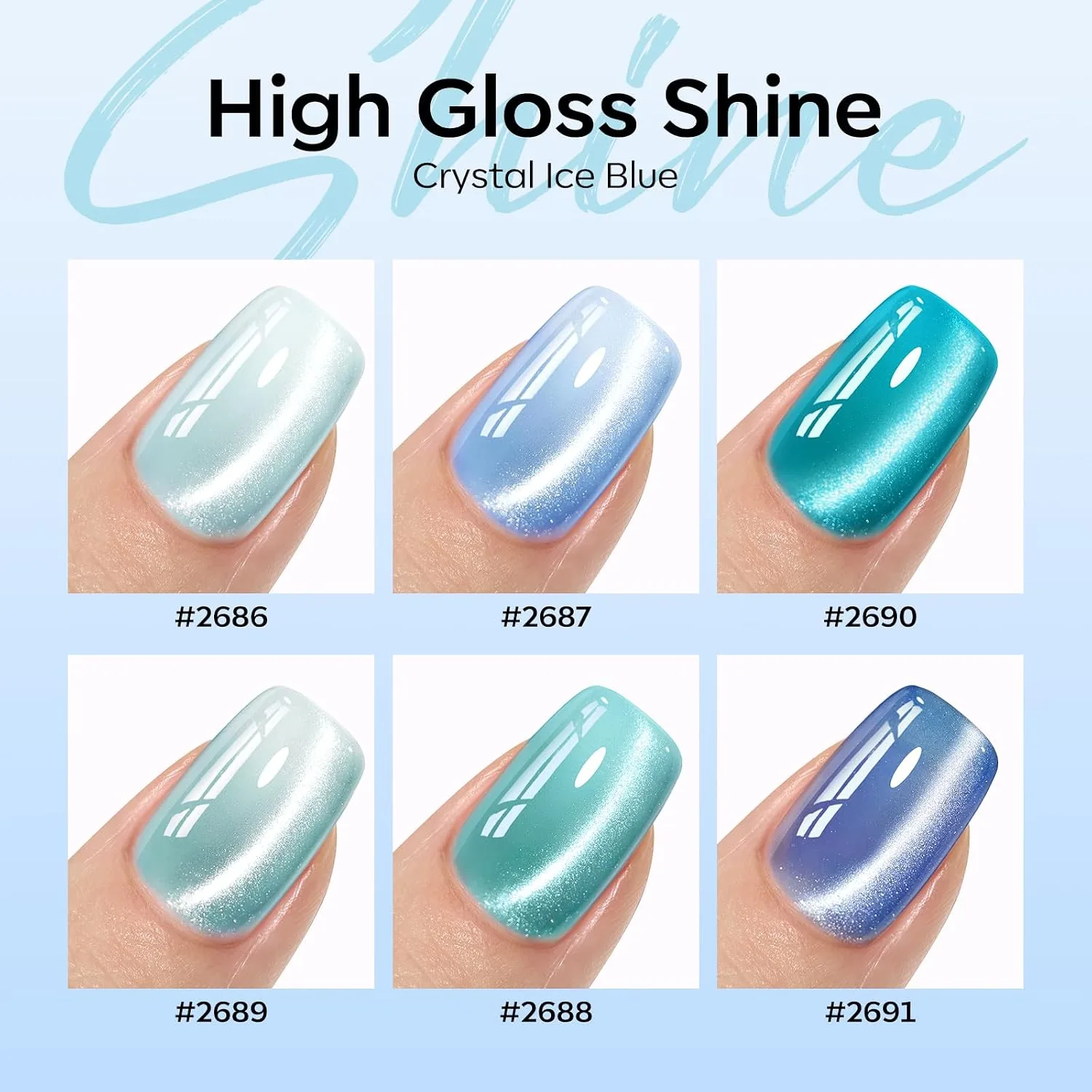 modelones Cat Eye Gel Nail Polish Set Glitter 6Colors Baby Blue Green