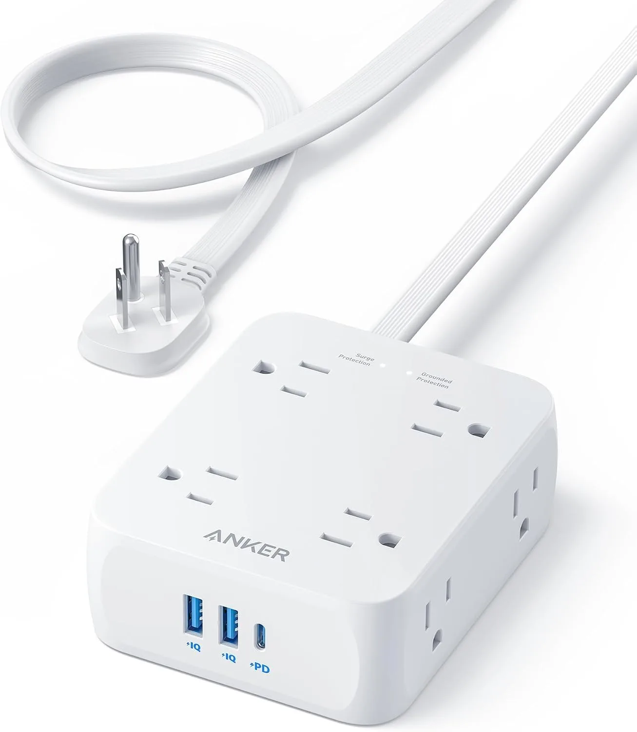 Anker Power Strip with 2000J Surge Protector, 5ft Outlet Extender, 20W, 8AC