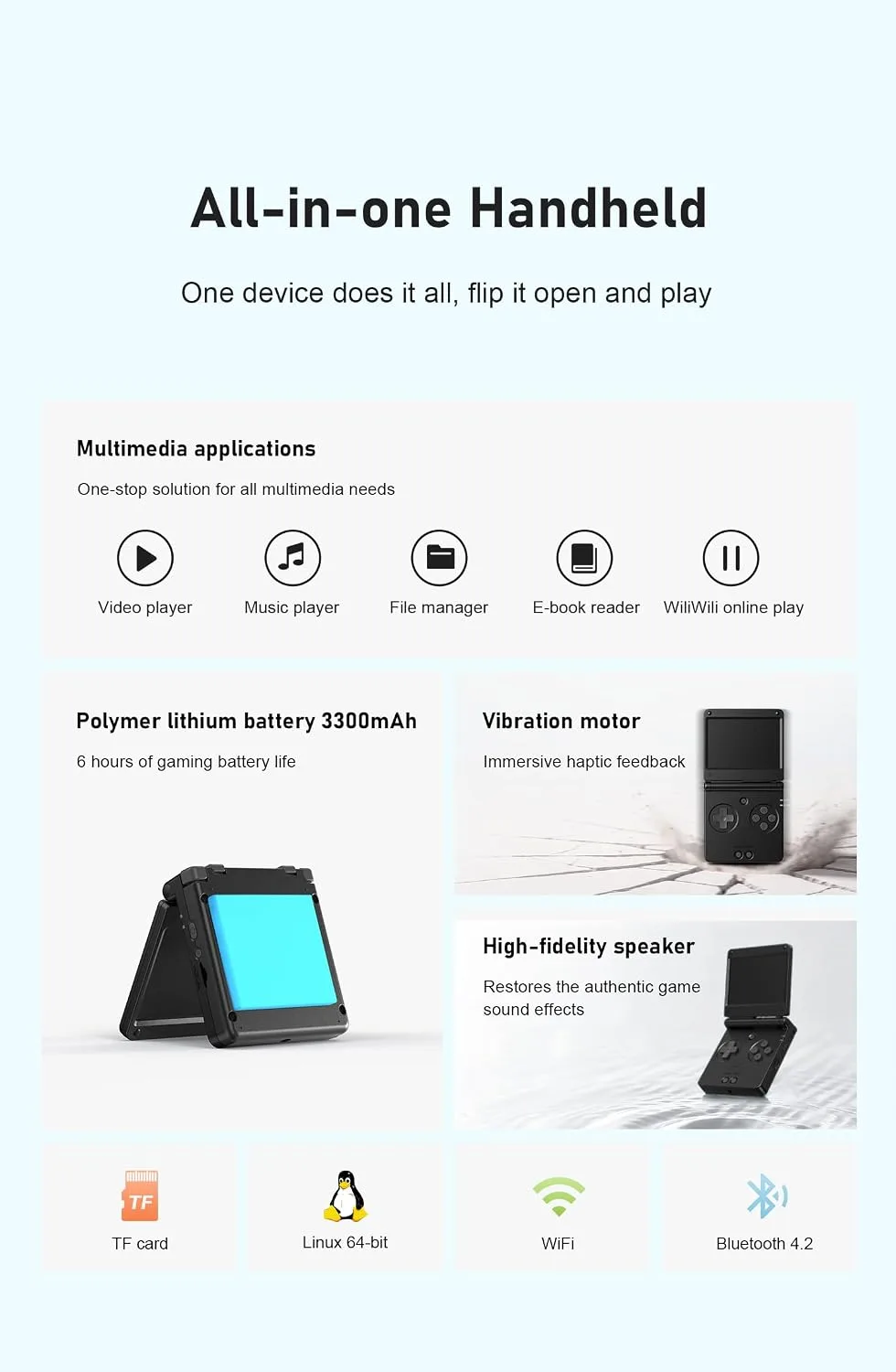 RG SP Flip Retro Handheld Game Console Linux RGSP Portable Game Console with 3.4'' IPS Screen RG SP Supports HDMI Wi-Fi 3300mAh NO Preloaded Games 16GB