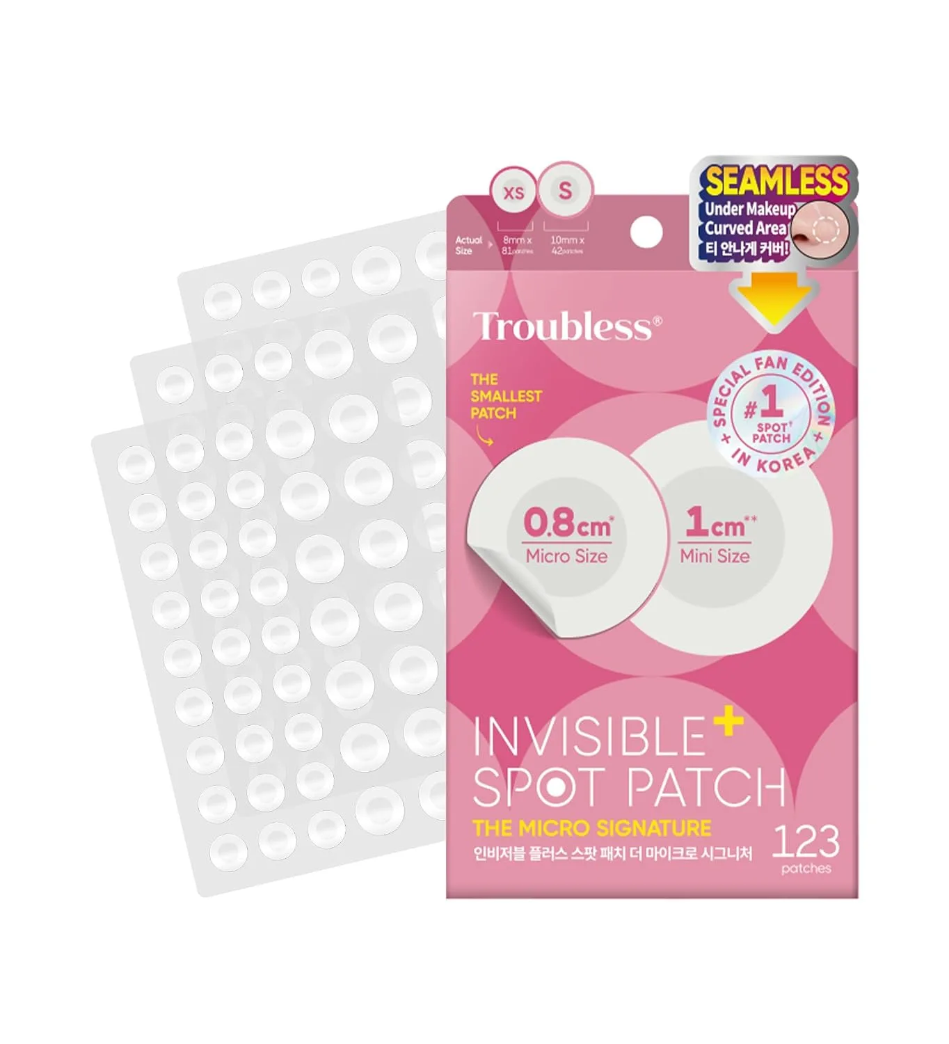 Troubless Invisible Plus Spot Patch - Hydrocolloid (0.8cm & 1cm, 123 EA)