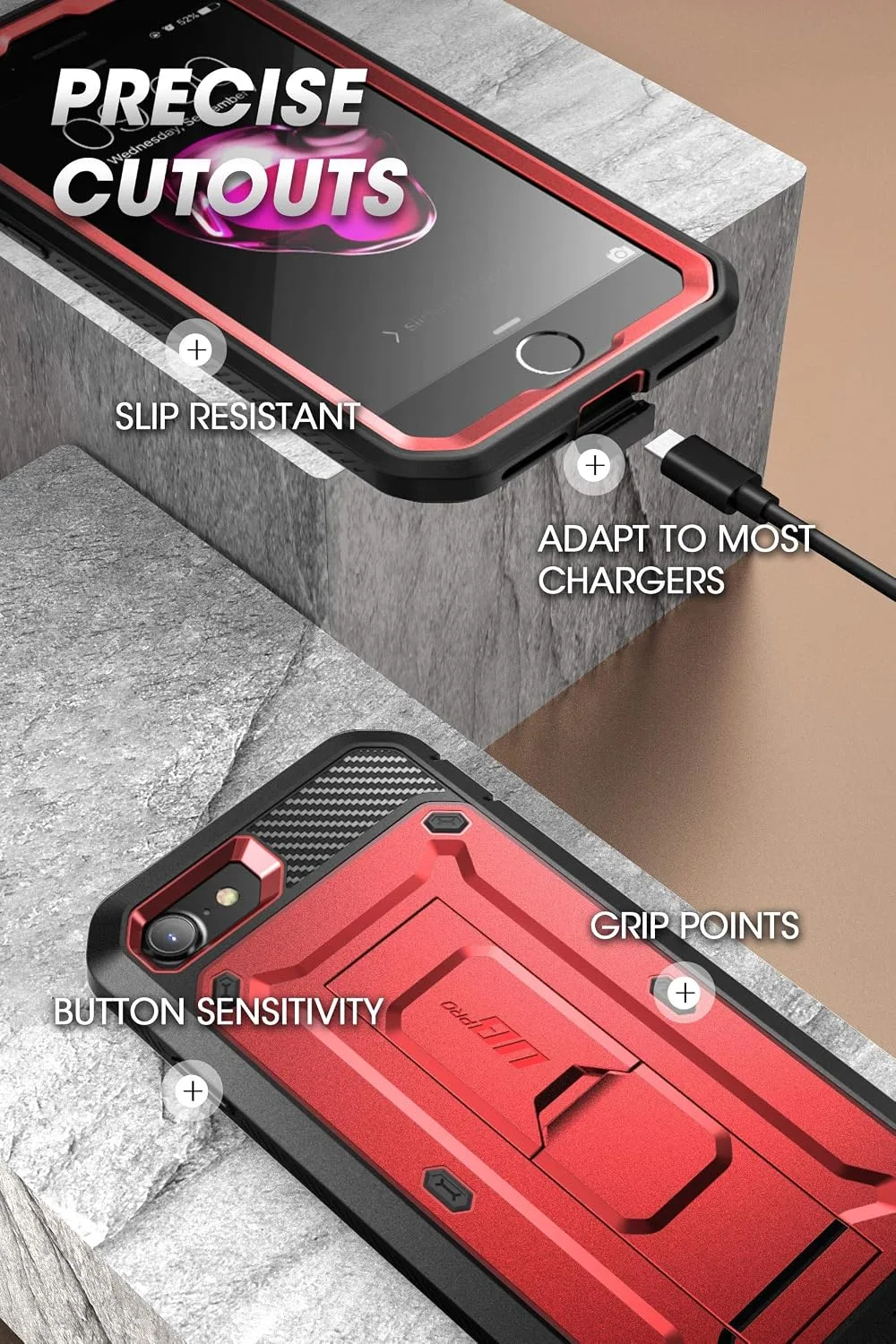 SUPCASE for iPhone SE 3rd / SE 2nd /7/8 Case with Screen Protector, Red