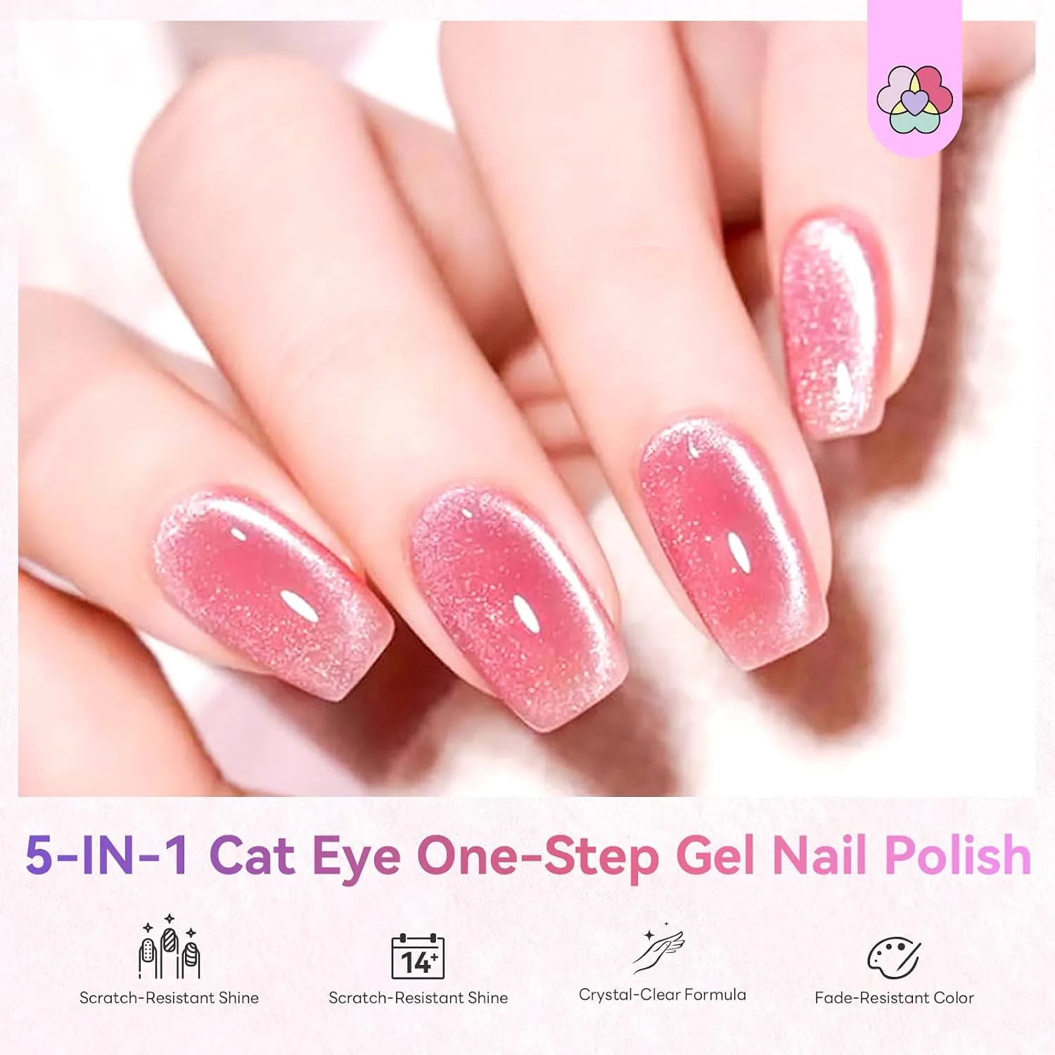 SAVILAND Glazed Nails One-Step Gel Nail Polish: Cat Eye Nail Polish Art Pen 15 ML 5-in-1 Rosy Pink 0.5oz One-Min Manicure Quick & Easy Create Naturally Curved Manicure Magnetic Polish Home Manicure
