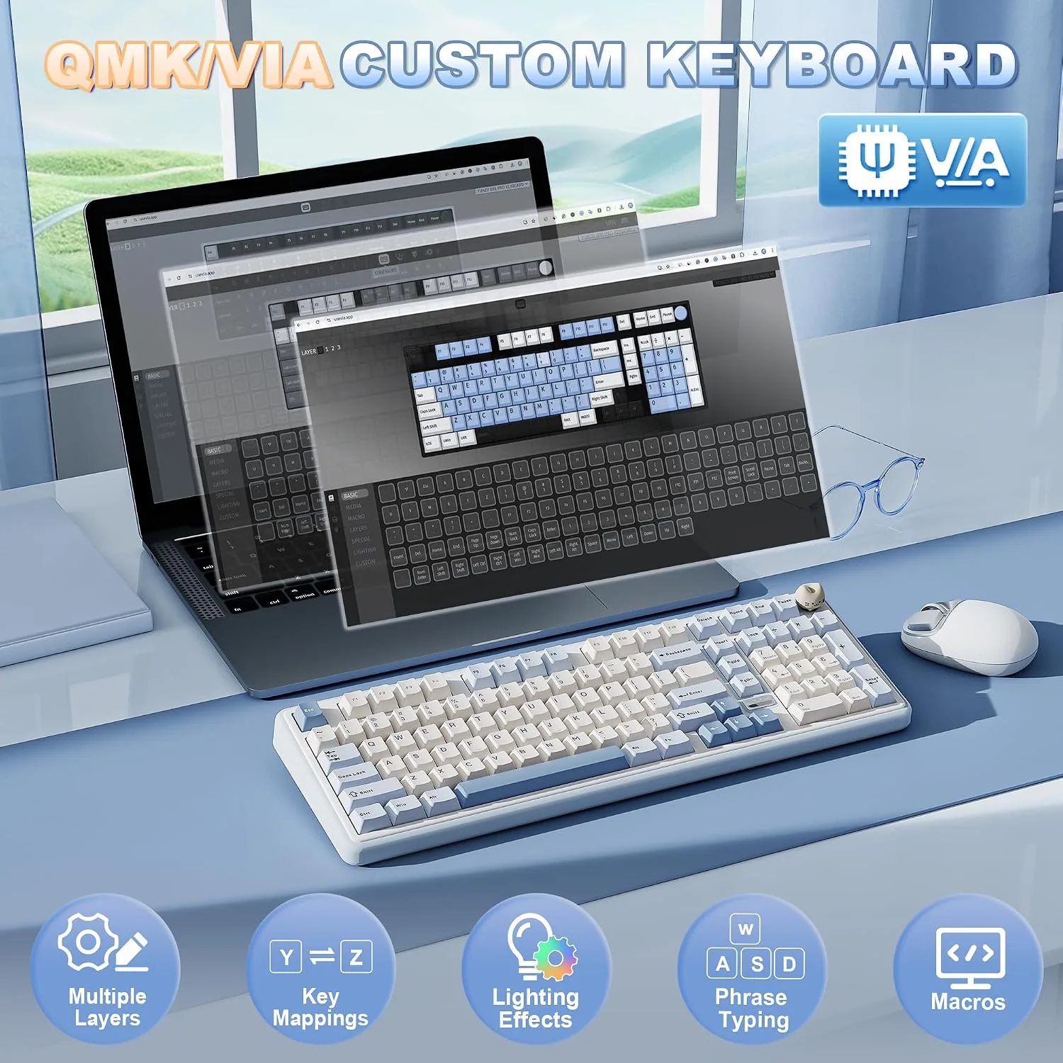 YUNZII B98 PRO 96% Wireless Mechanical Keyboard(Blue, Candy Switch)