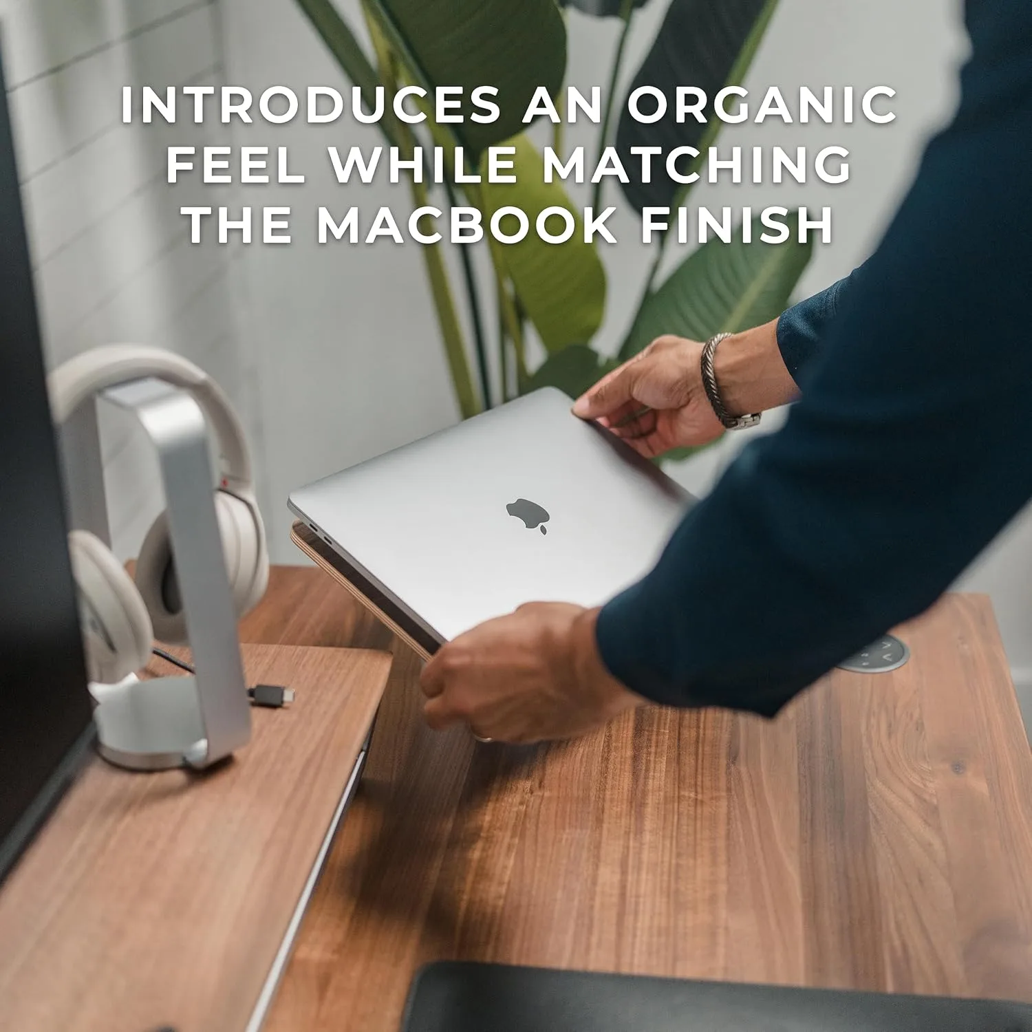 HumanCentric Laptop Riser for Desk, Black Walnut Wood Top & Space Gray Base